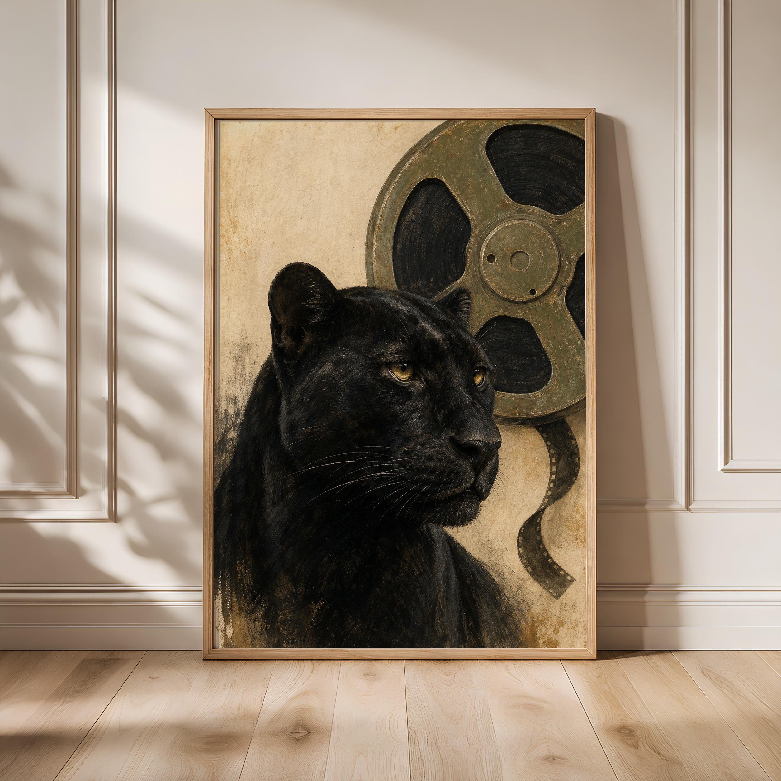 Panther Film Reel Print, Vintage Cinema Wall Art, Olive Movie Poster, Film Lover Decor, Housewarming Gift – Calm Wall Art by Artsify - Image 1