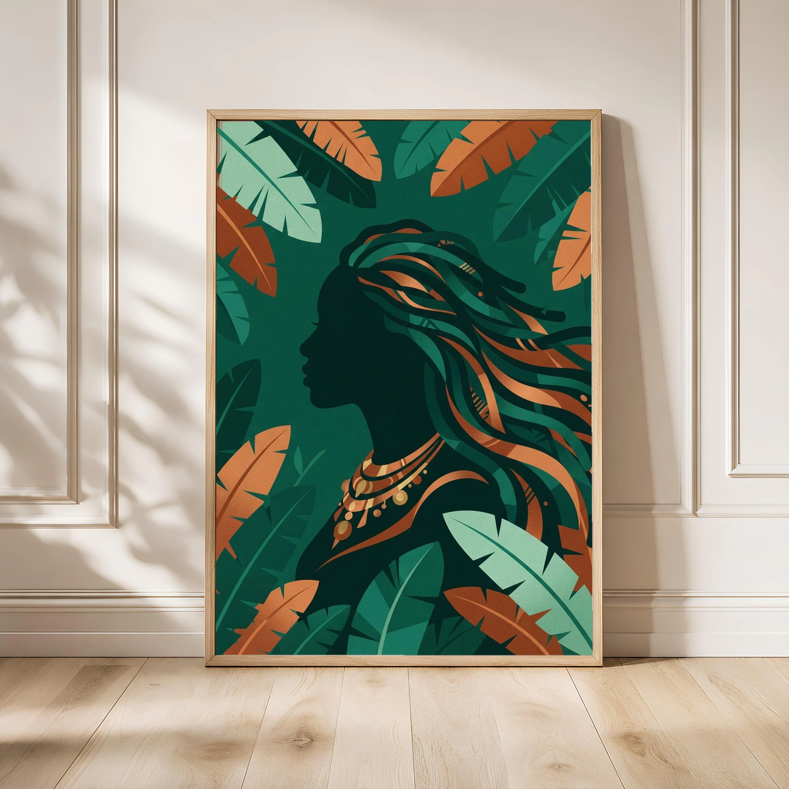 Locs Silhouette Wall Art, Afrocentric Portrait Poster, Banana Leaf Print, Office Decor, Housewarming Gift – Calm Wall Art by Artsify - Image 1