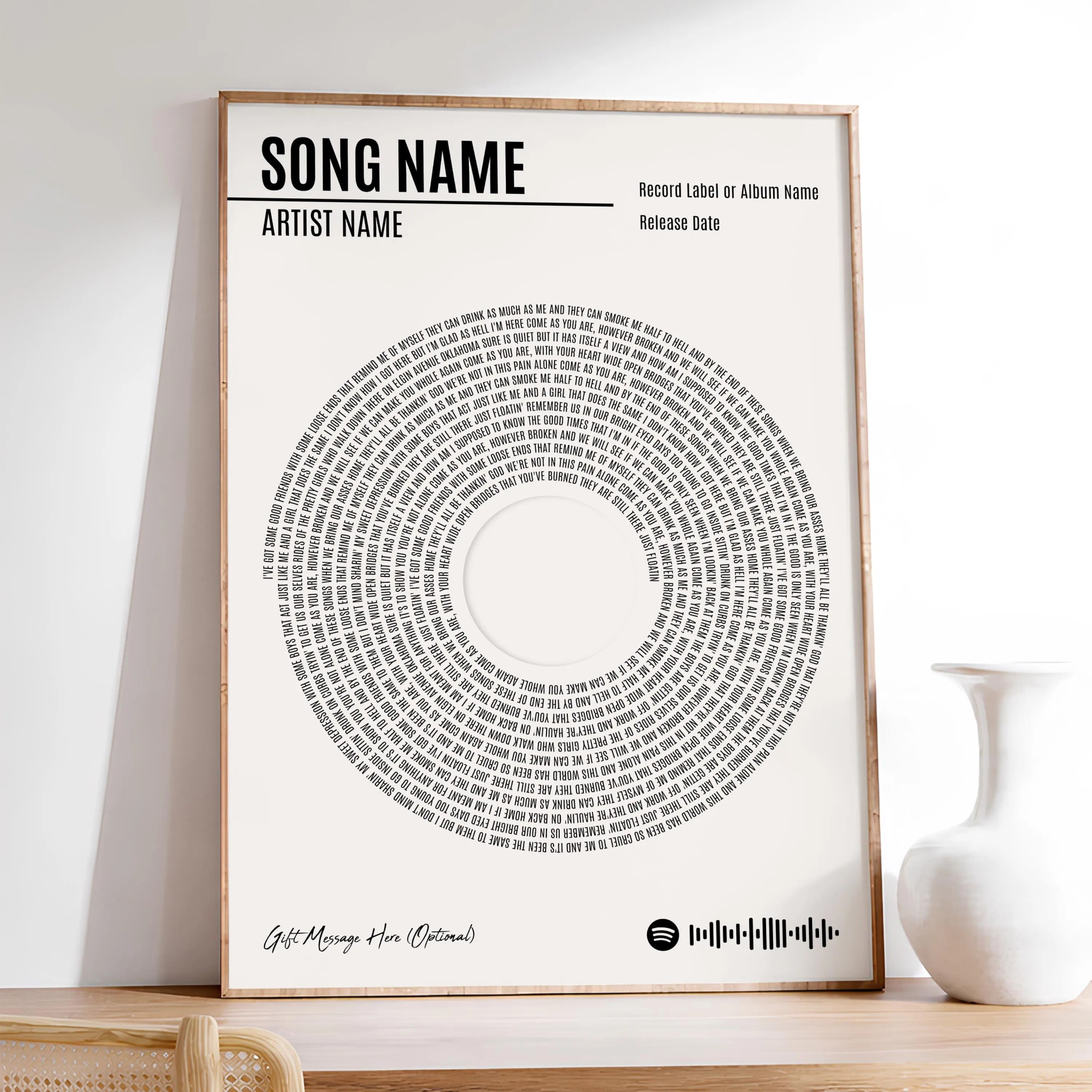 Custom Vinyl Lyrics Print, Personalised Music Poster, Customizable Music Gift, Anniversary Gift, Wedding Song Dance, Valentine's Gift β Calm Wall Art by Artsify