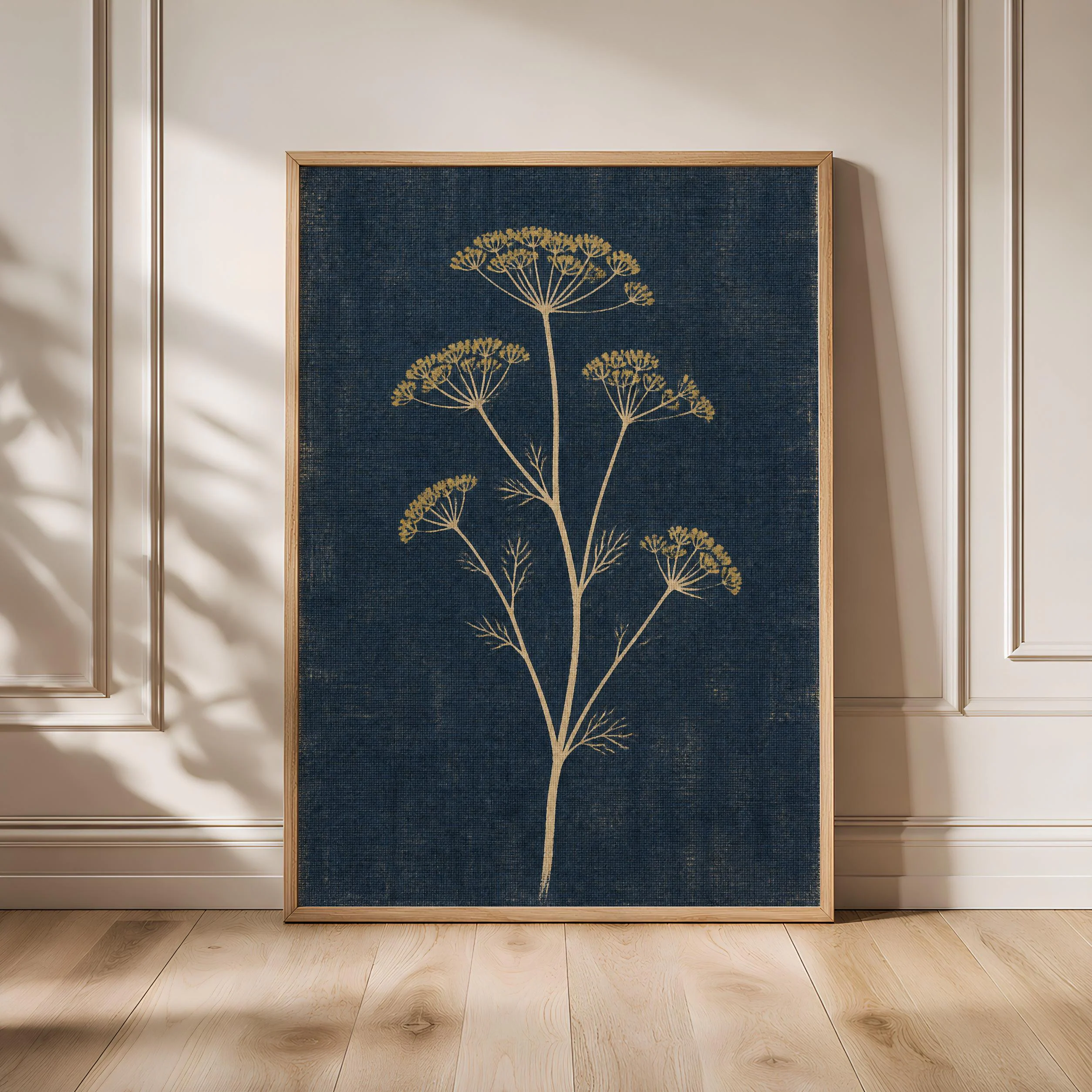 Wild Fennel Wall Art, Minimalist Arts and Crafts Botanical Print, Indigo Herb Decor – Calm Wall Art by Artsify - Image 1