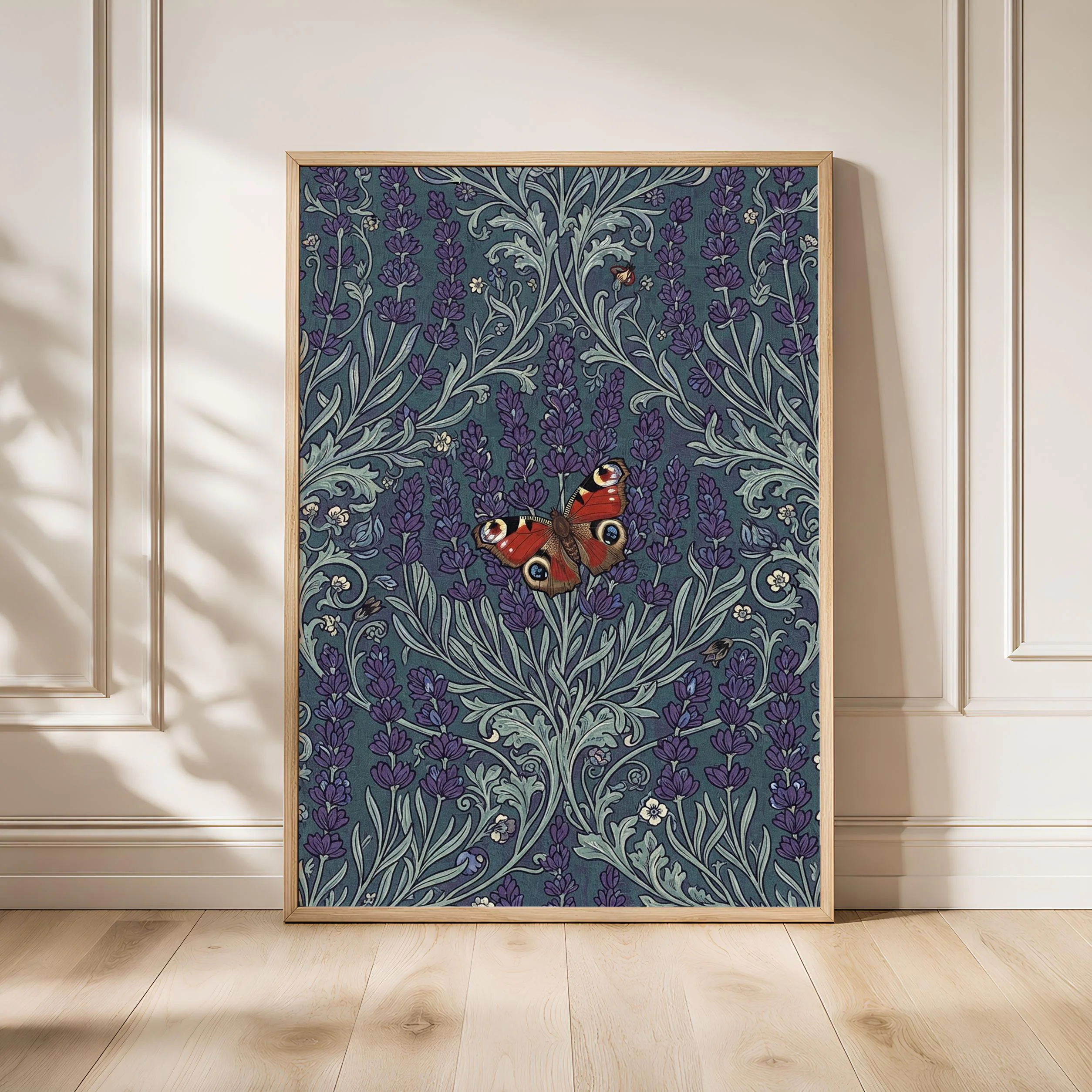 William Morris Style Print, Arts and Crafts Peacock Butterfly Poster, Lavender Wall Art, Bedroom Decor, Housewarming Gift – Calm Wall Art by Artsify - Image 1