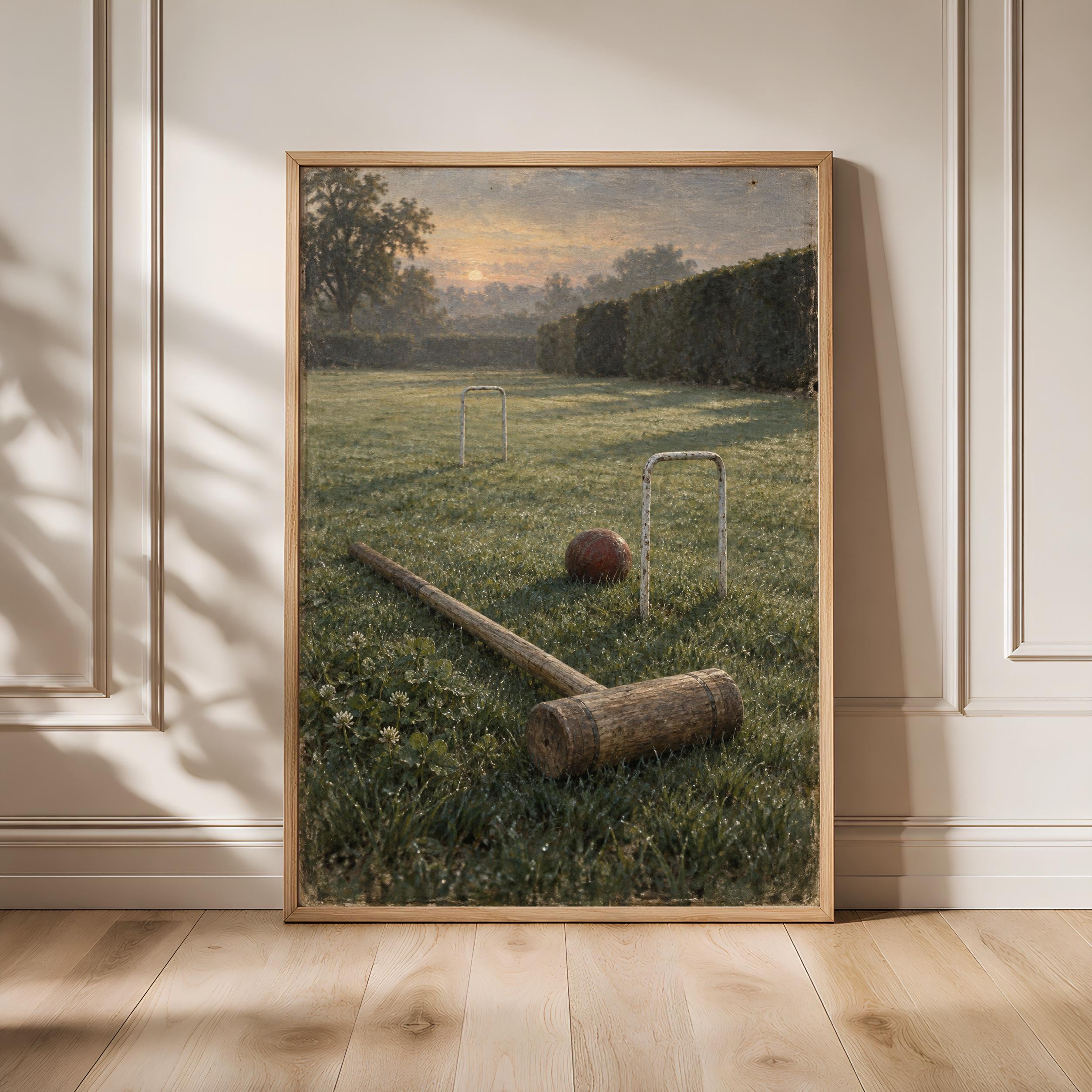 Vintage Croquet Wall Art, Dewy English Garden Oil Painting, Game Room Decor – Calm Wall Art by Artsify - Image 1