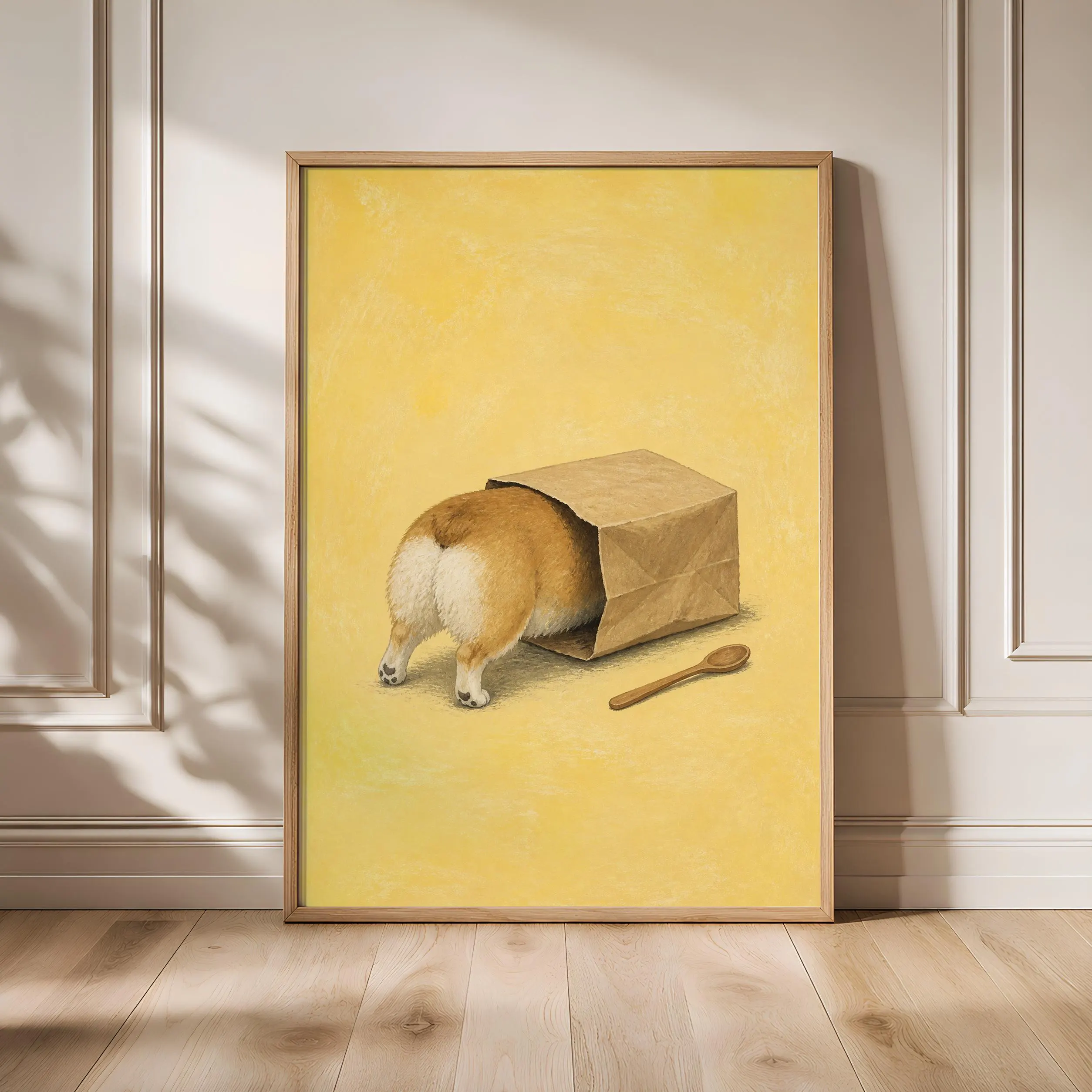 Funny Corgi Kitchen Art, Dog in Grocery Bag, Minimalist Pet Print – Calm Wall Art by Artsify - Image 1