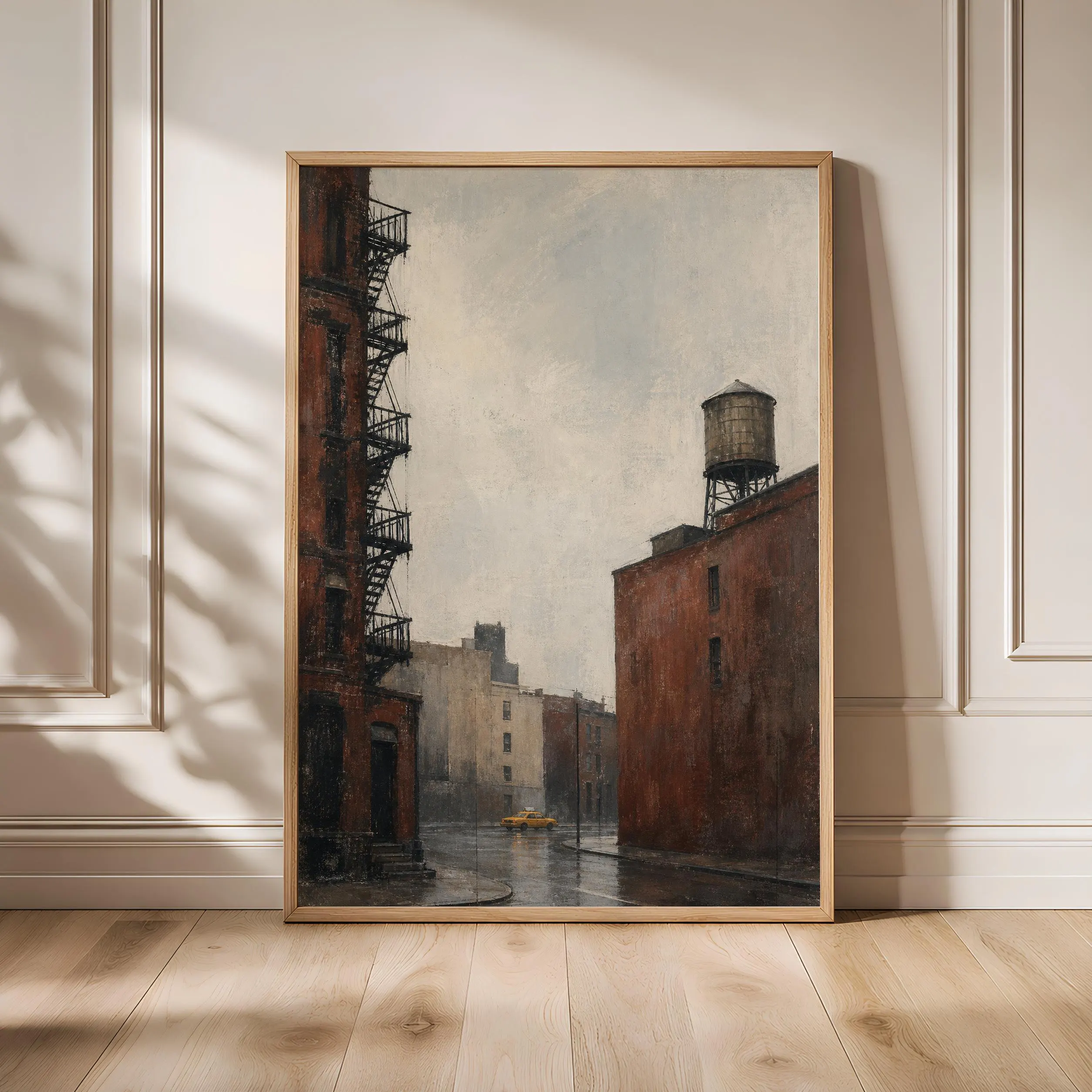 New York Rain Painting Print, Manhattan Cityscape Wall Art, Vintage Taxi Poster, Urban City Decor, Housewarming Gift – Calm Wall Art by Artsify - Image 1