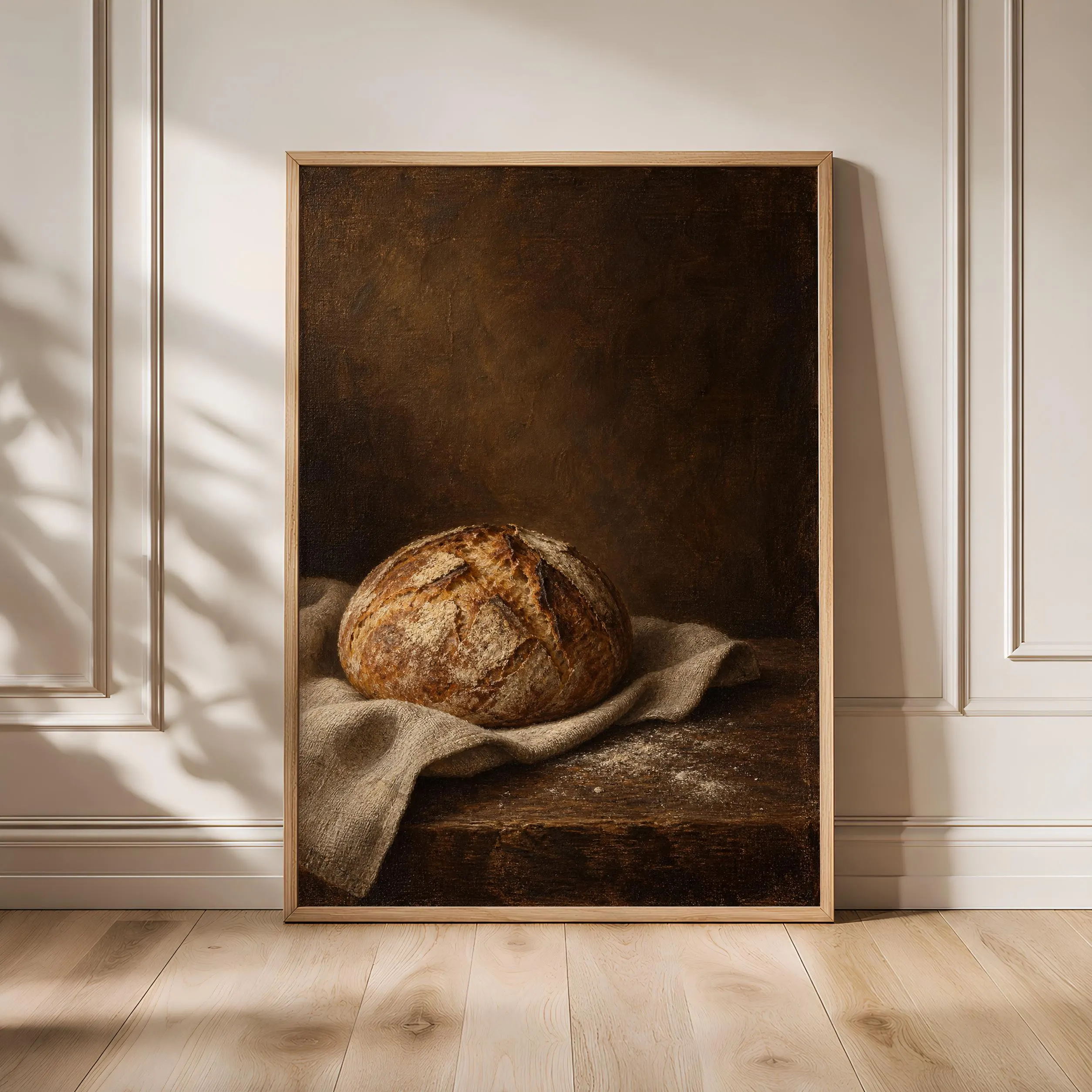 Moody Sourdough Wall Art, Dark Bread Still Life Oil Painting, Farmhouse Decor – Calm Wall Art by Artsify - Image 1