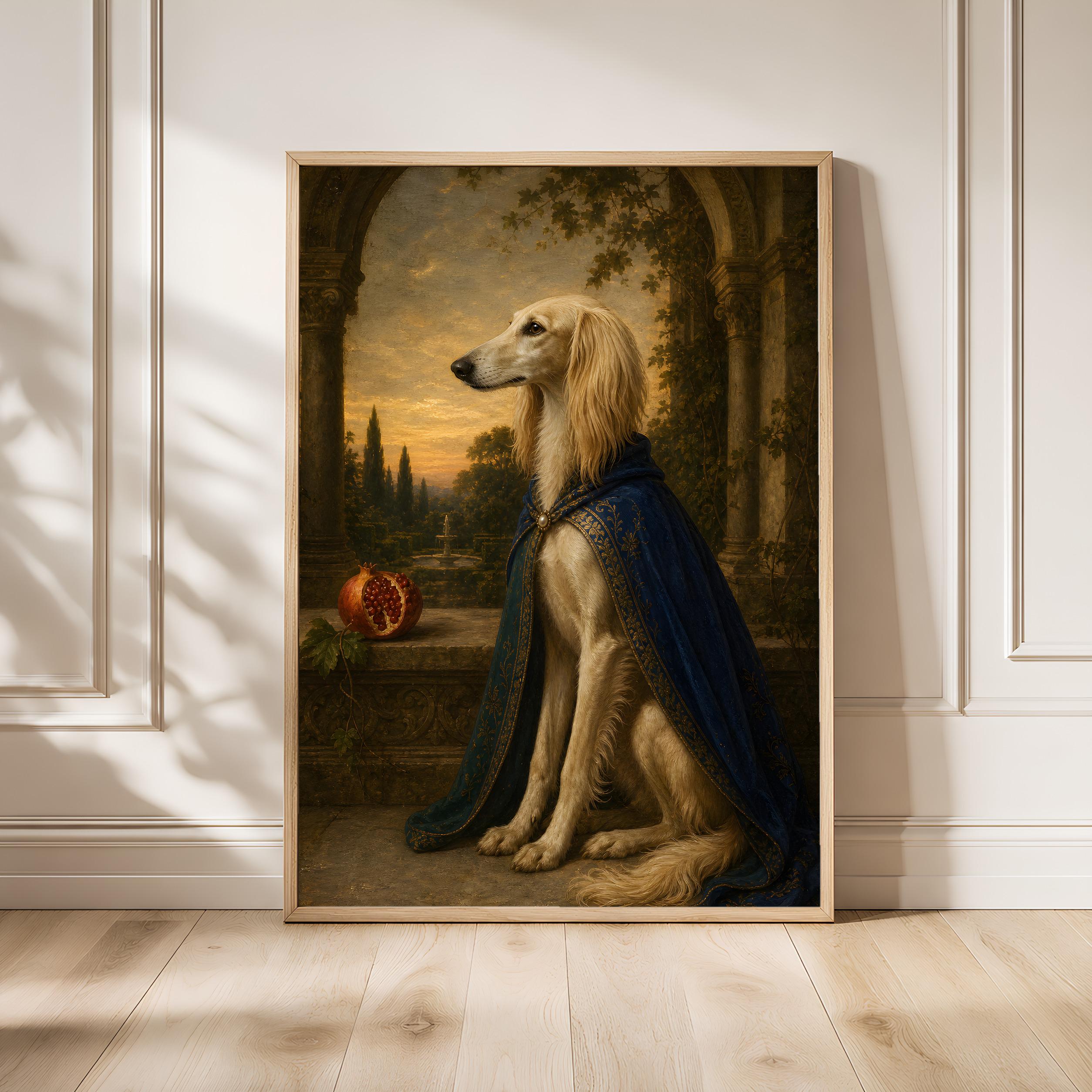 Dog Portrait Painting Print, Renaissance Style Wall Art, Regal Greyhound Poster, Classical Pet Decor, Housewarming Gift – Calm Wall Art by Artsify - Image 1