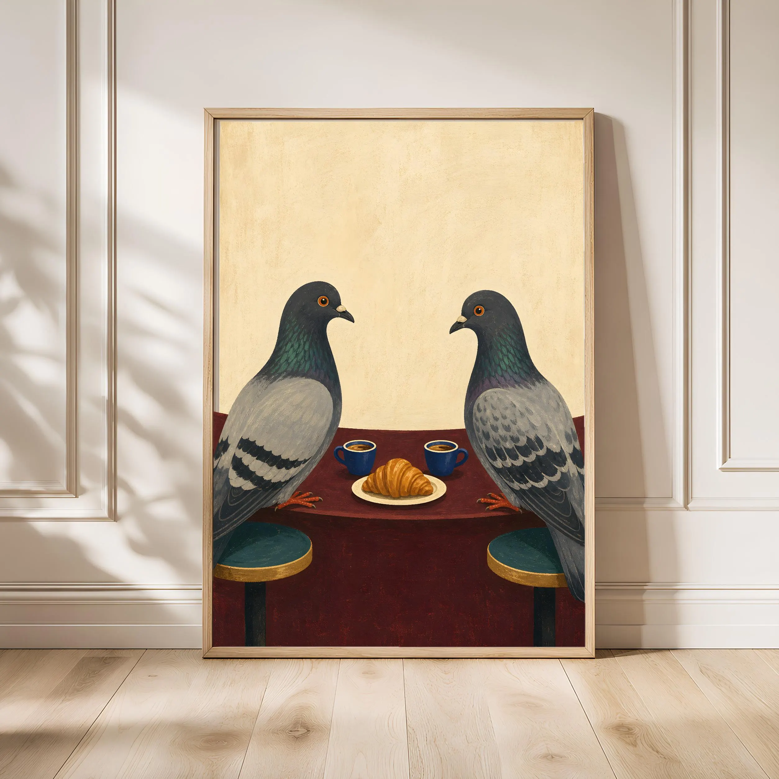 Funny Pigeon Print, Cafe Wall Art, Quirky Bird Poster, Coffee Lover Decor, Housewarming Gift – Calm Wall Art by Artsify