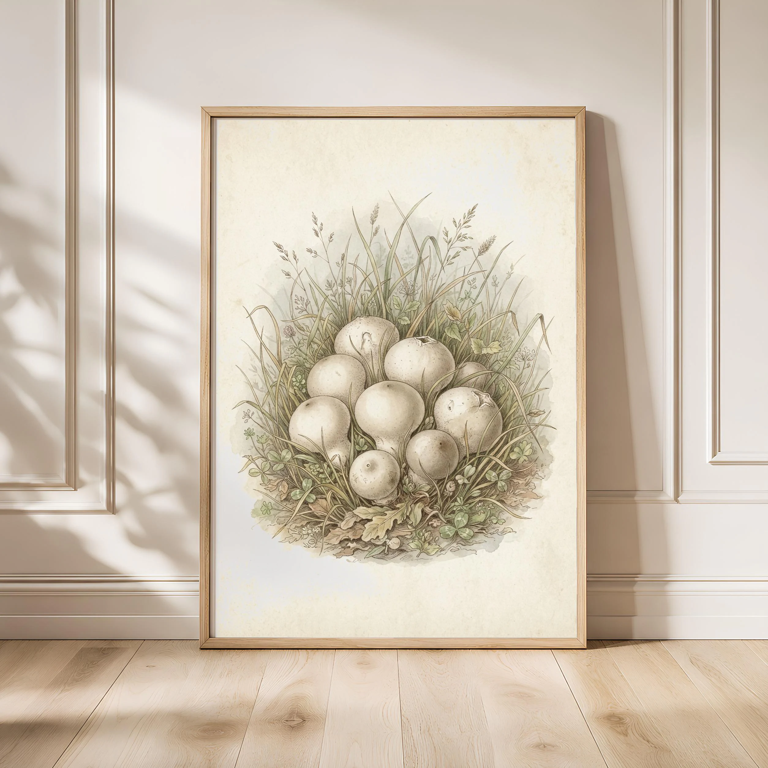 Puffball Mushroom Print, Vintage Botanical Poster, Cream Wall Art, Cottagecore Decor, Housewarming Gift – Calm Wall Art by Artsify - Image 1
