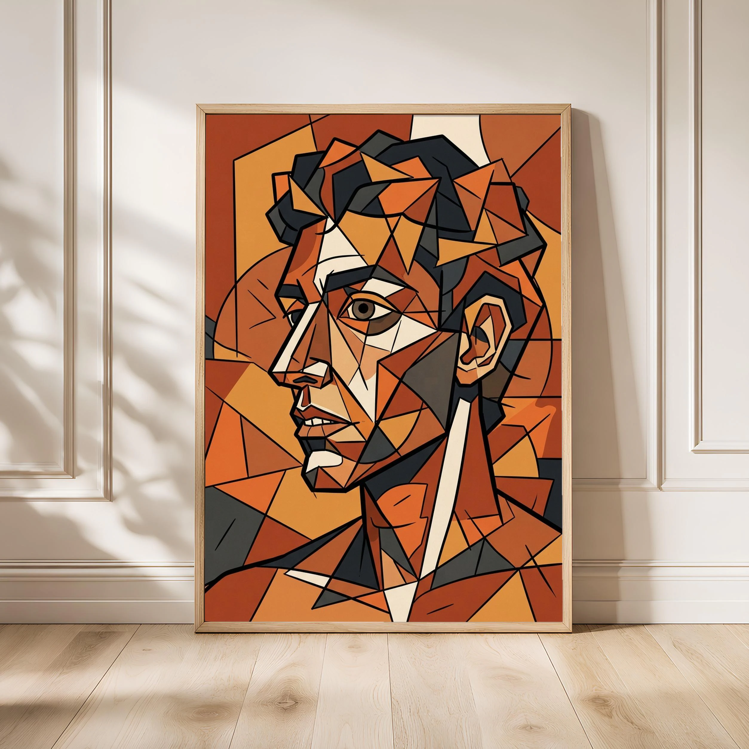 Cubist Portrait Print, Abstract Geometric Face Poster, Terracotta Wall Art, Modern Art Gift – Calm Wall Art by Artsify - Image 1