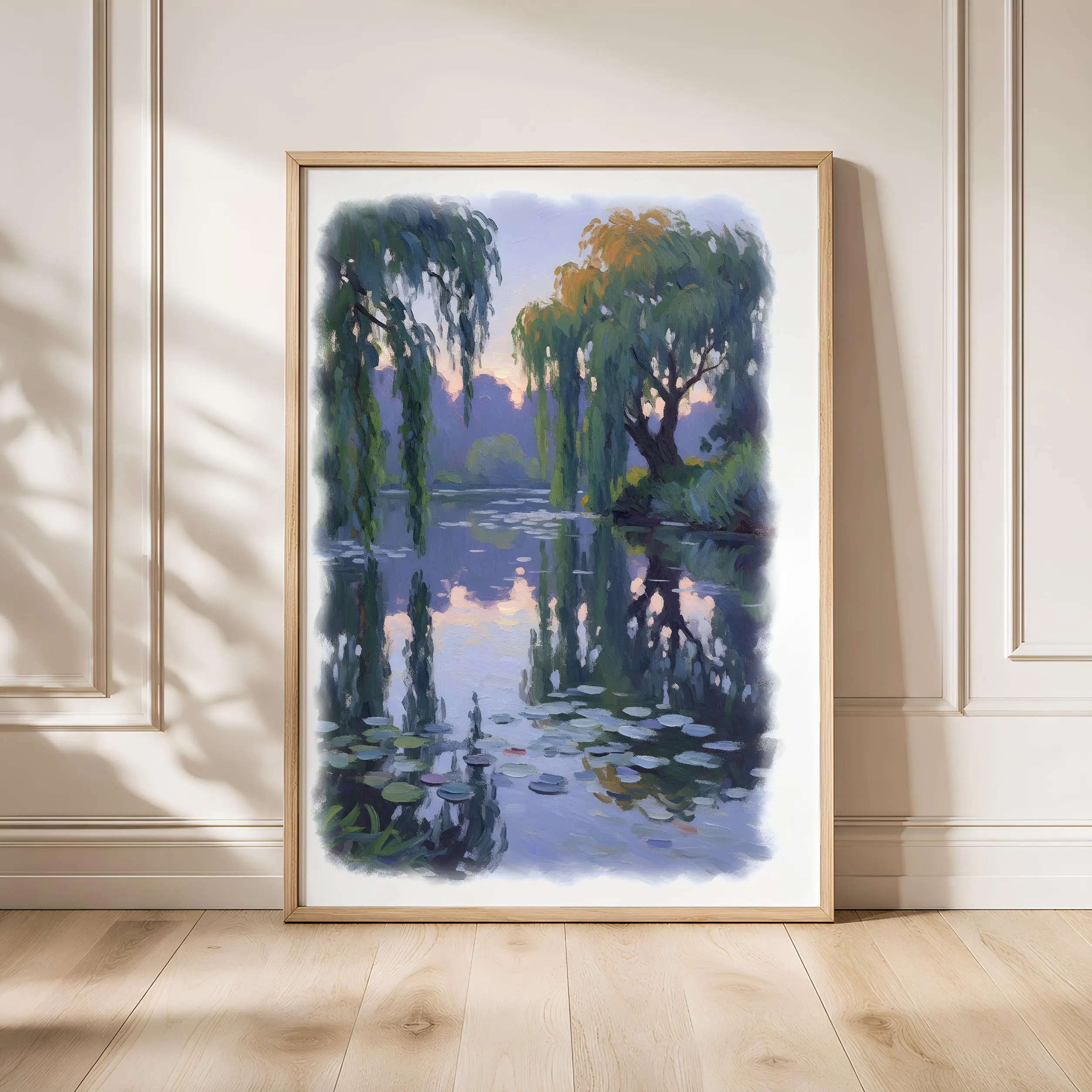Monet Style Riverbank Print, Impressionist Willow Landscape Poster, Soft Blue Wall Art, Living Room Decor, Housewarming Gift – Calm Wall Art by Artsify - Image 1