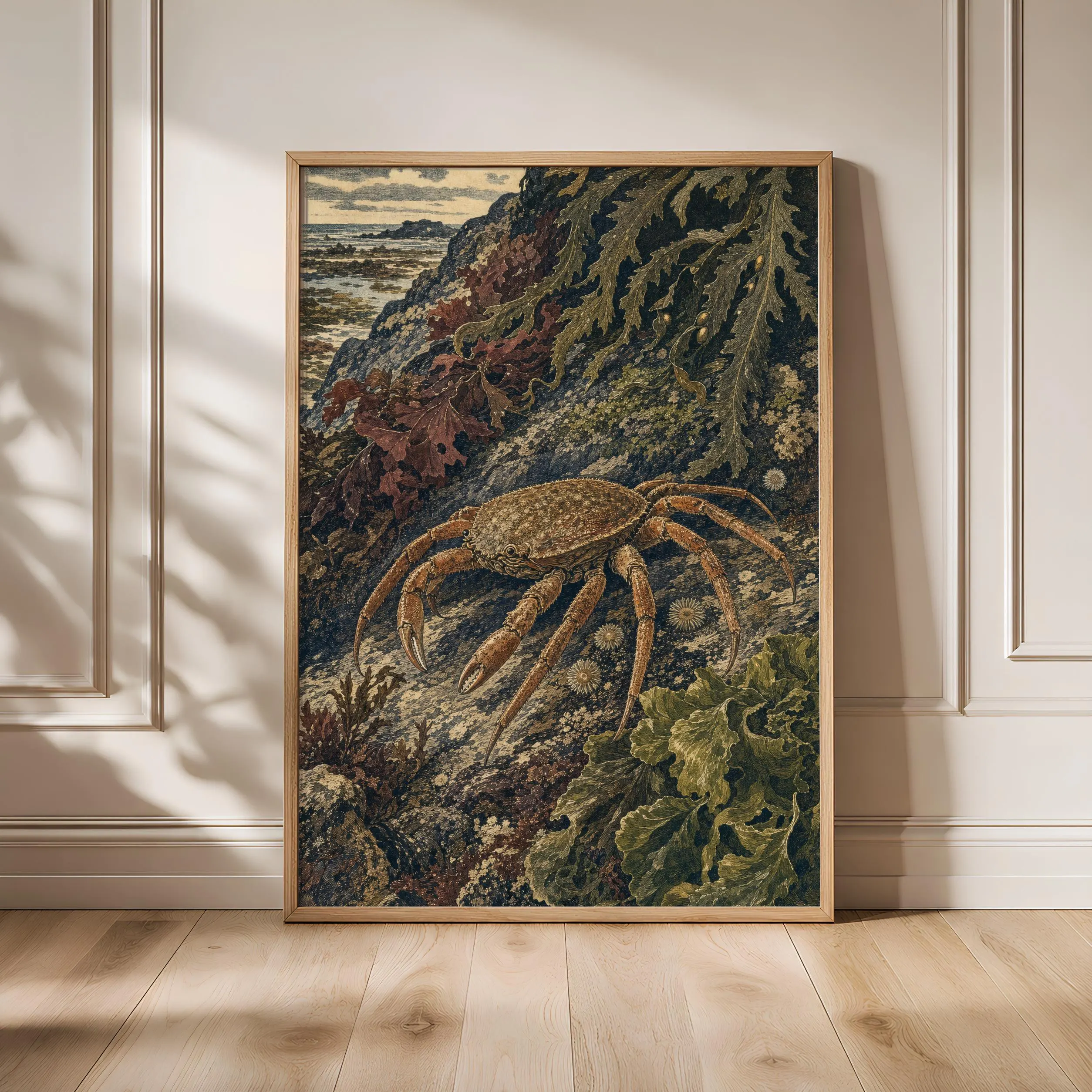 Vintage Crab Wall Art Print, Rockpool Poster, Arts and Crafts Coastal Decor, Dark Nautical Wall Art, Housewarming Gift – Calm Wall Art by Artsify - Image 1