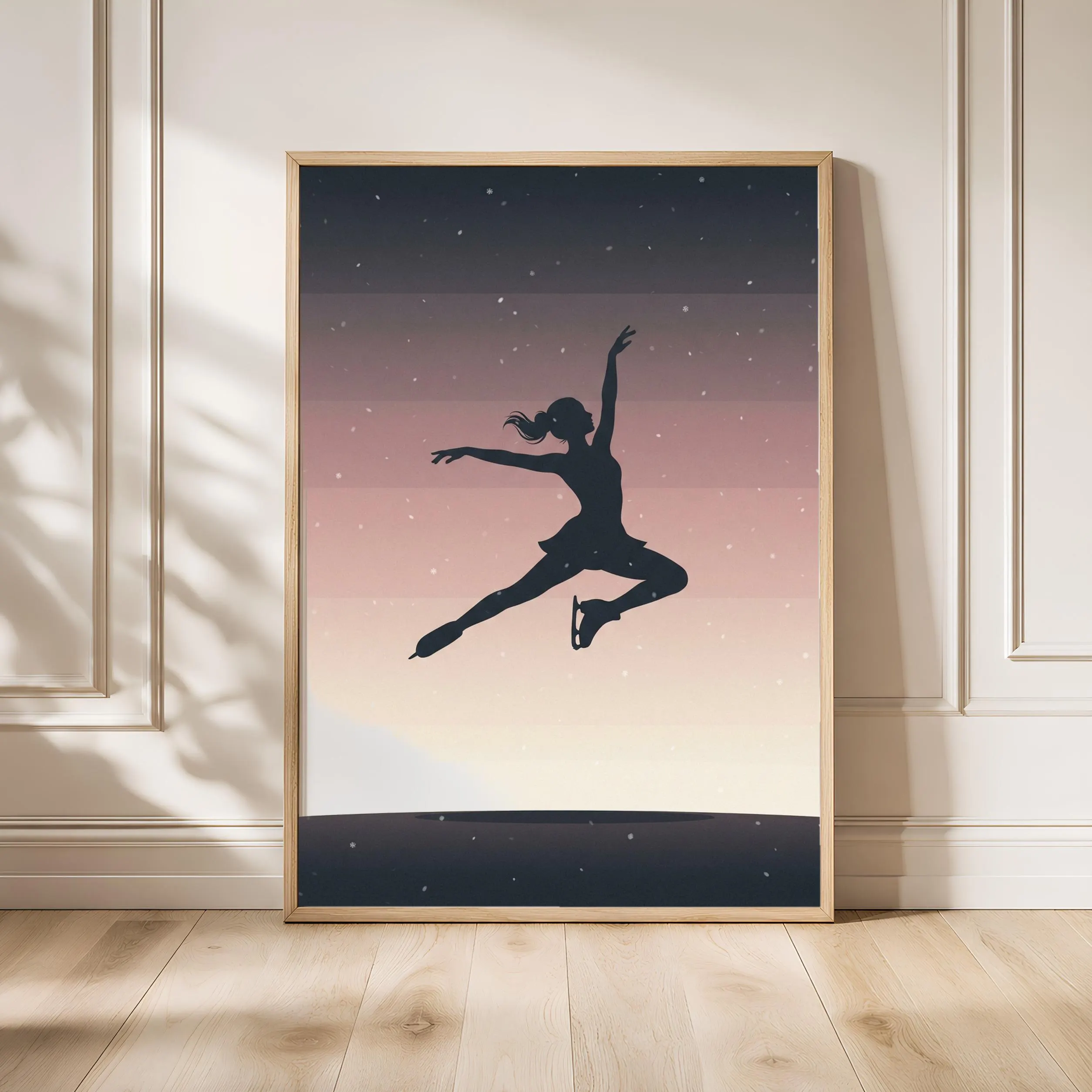 Ice Skater Print, Winter Jump Poster, Charcoal Rose Wall Art, Skating Gift, Housewarming Gift – Calm Wall Art by Artsify - Image 1