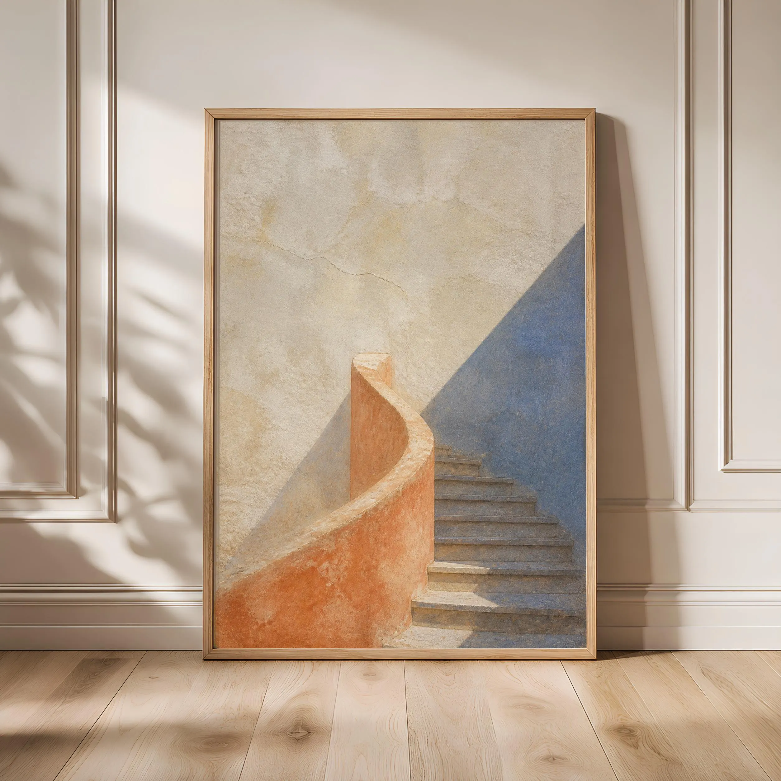 Mediterranean Staircase Print, Terracotta Fresco Wall Art, Minimalist Coastal Poster, Housewarming Gift – Calm Wall Art by Artsify - Image 1