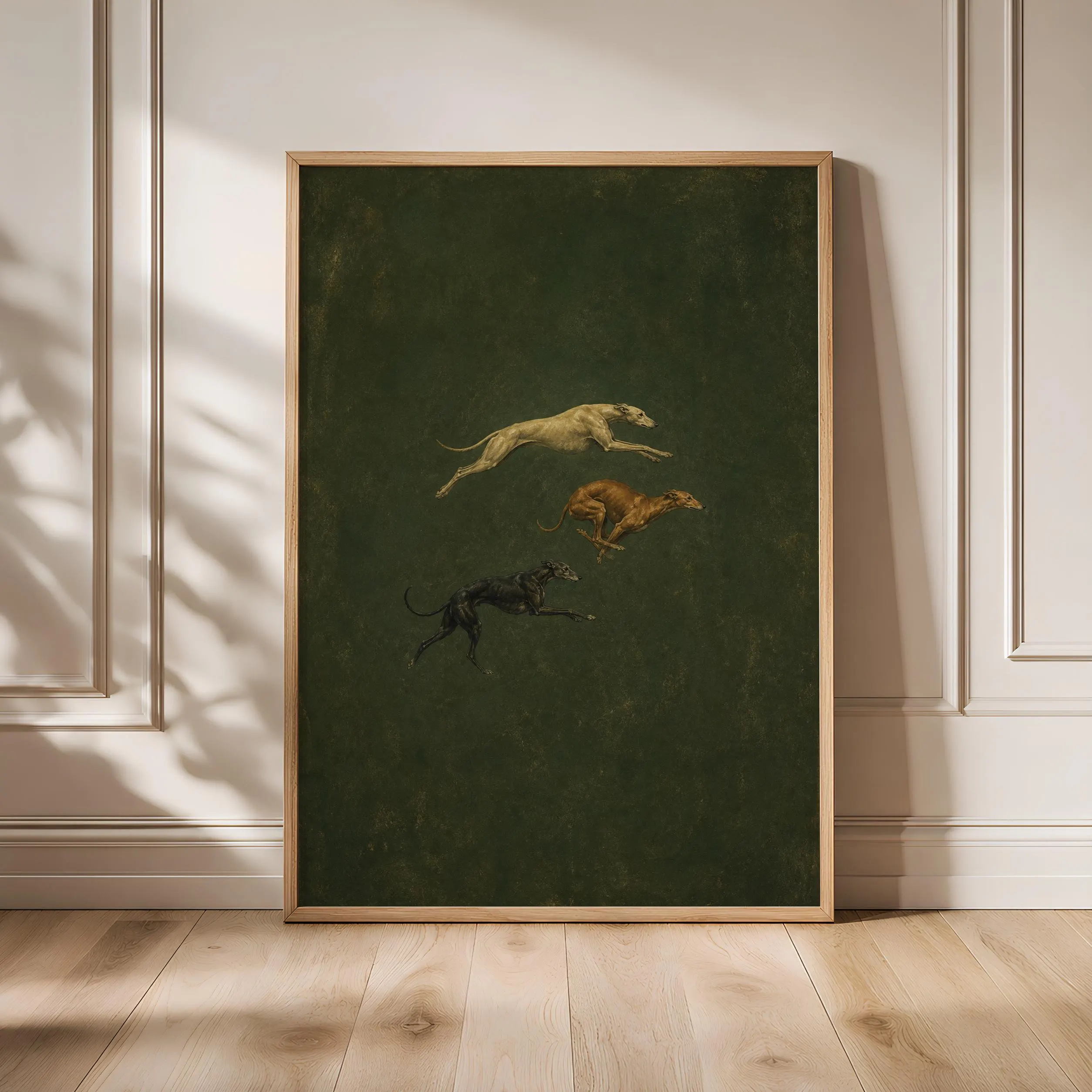 Greyhound Wall Art, Moss Green Minimalist Dog Painting, Vintage Sighthound Print, Housewarming Gift – Calm Wall Art by Artsify