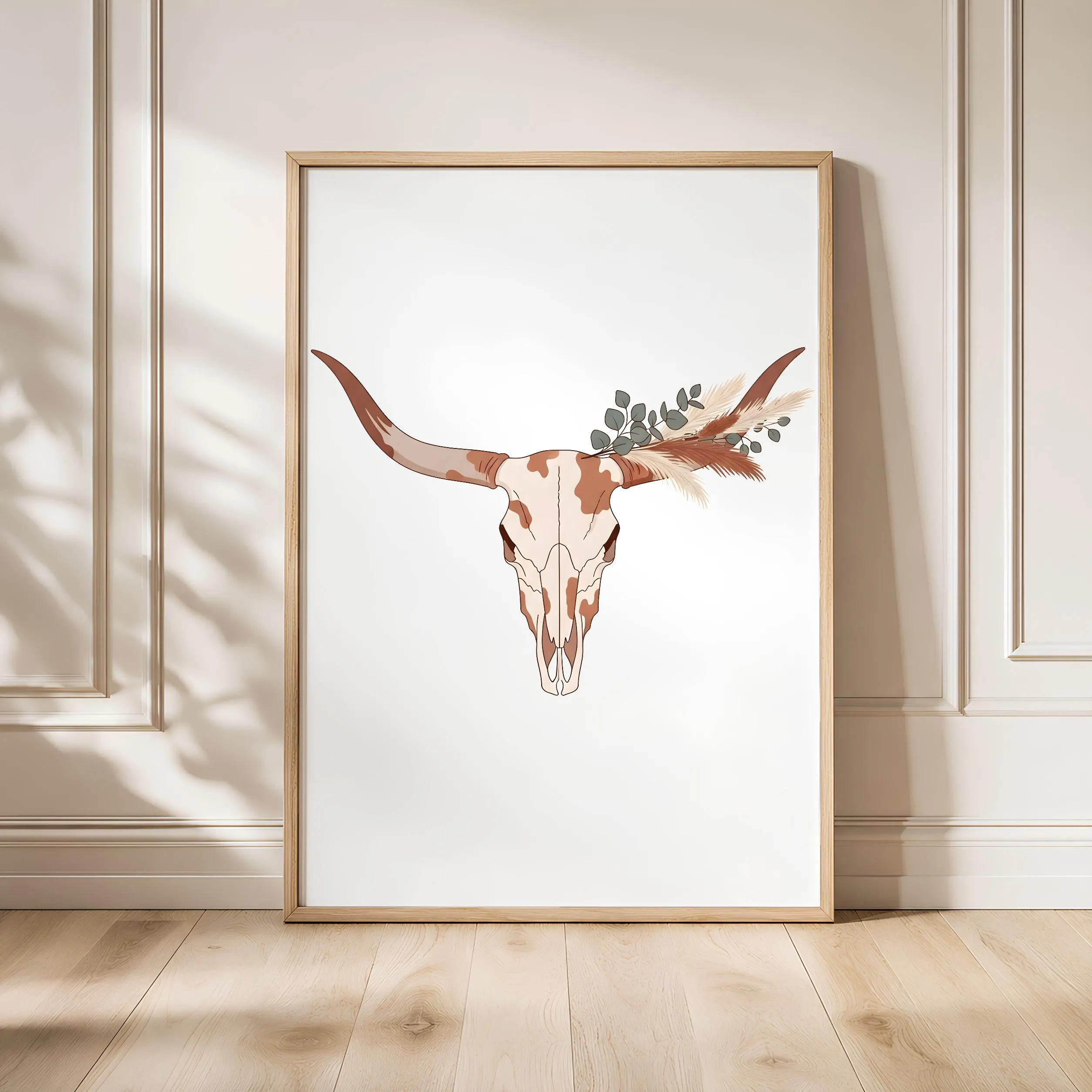 Longhorn Skull Print, Southwestern Boho Poster, Desert Botanical Wall Art, Boho Living Room Decor, Housewarming Gift – Calm Wall Art by Artsify - Image 1