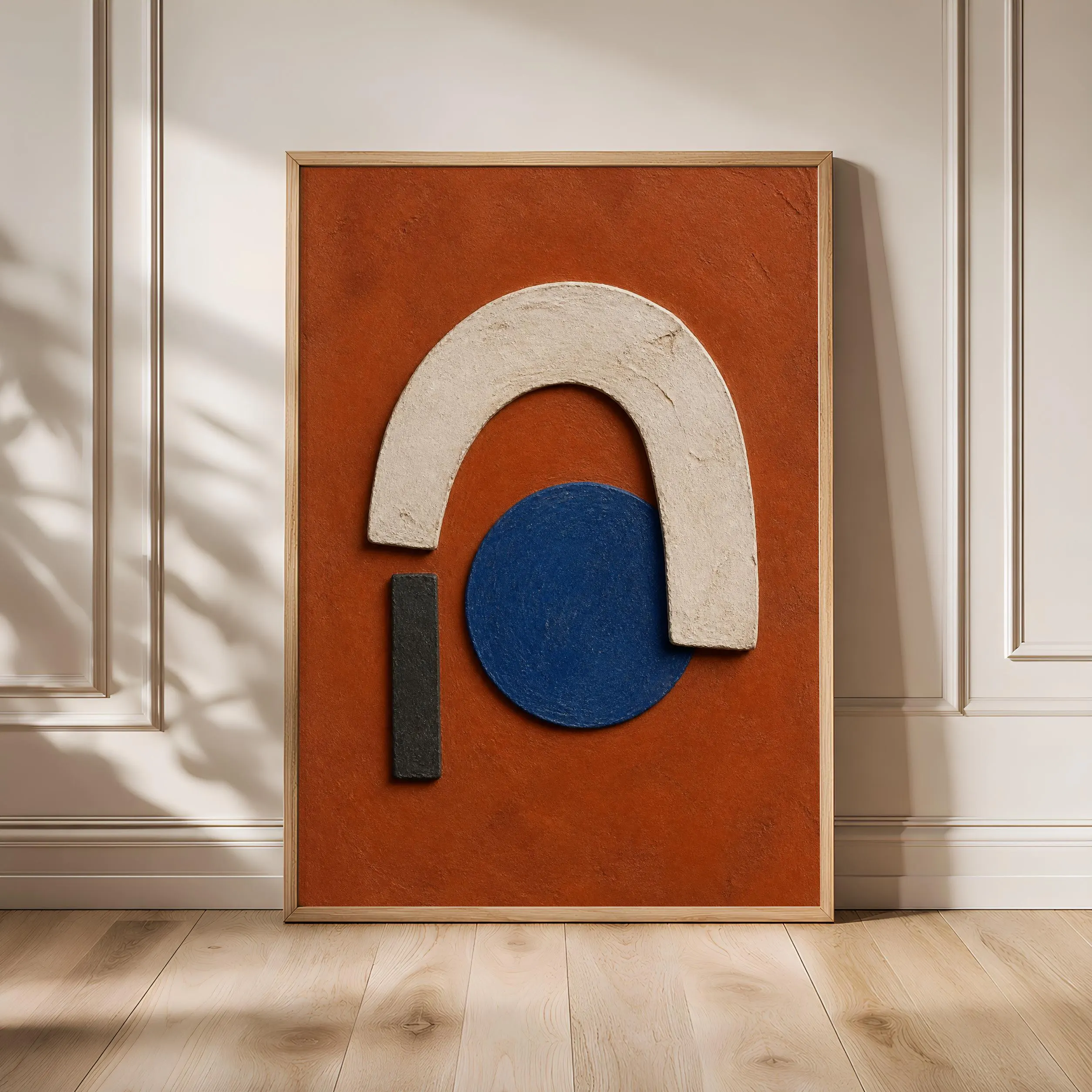 Terracotta Geometric Wall Art, Textured Minimalist Abstract Print, Cobalt Blue Relief Poster, Housewarming Gift – Calm Wall Art by Artsify - Image 1