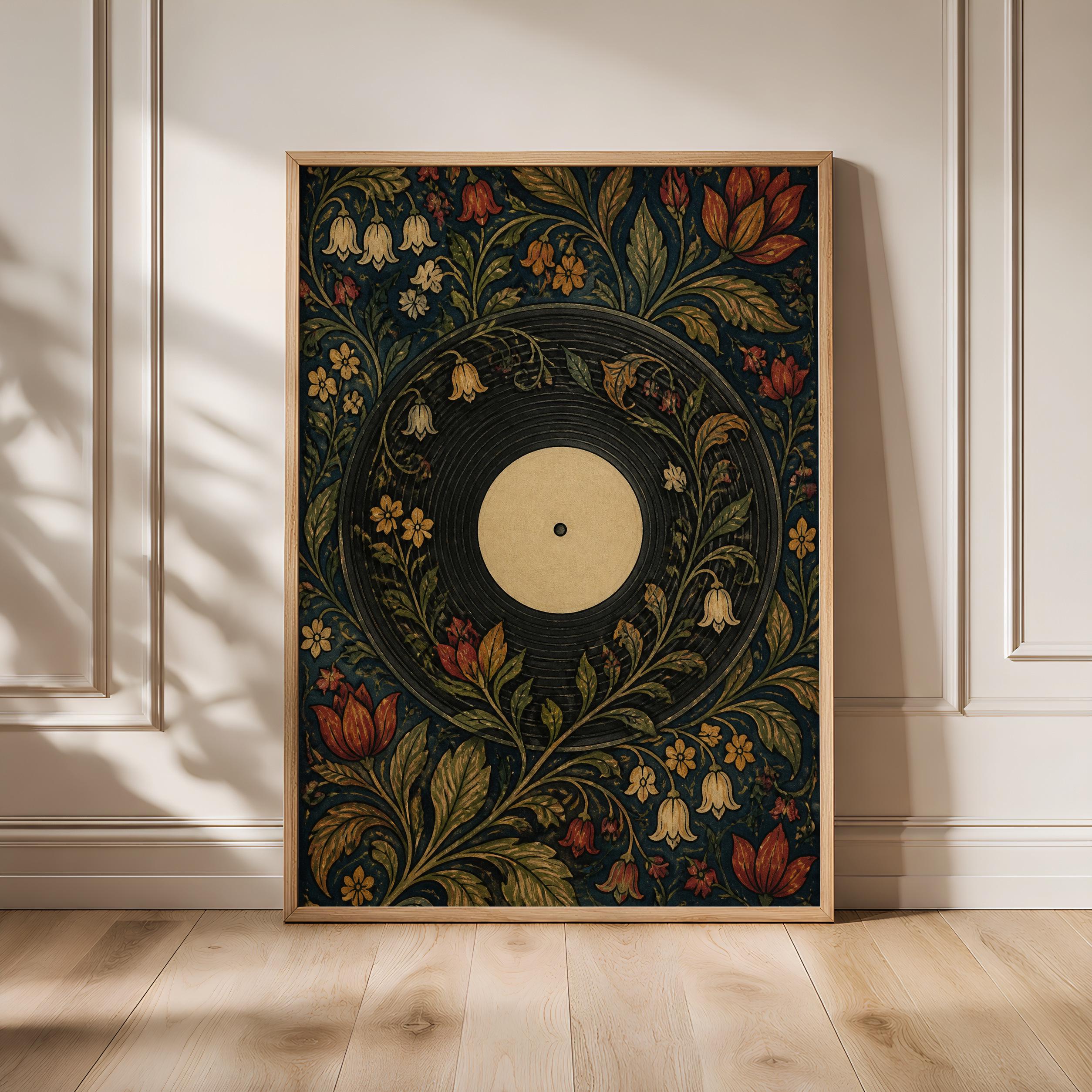 Vinyl Record Wall Art, Minimalist Arts and Crafts Botanical Print, Night Garden Floral Decor – Calm Wall Art by Artsify - Image 1