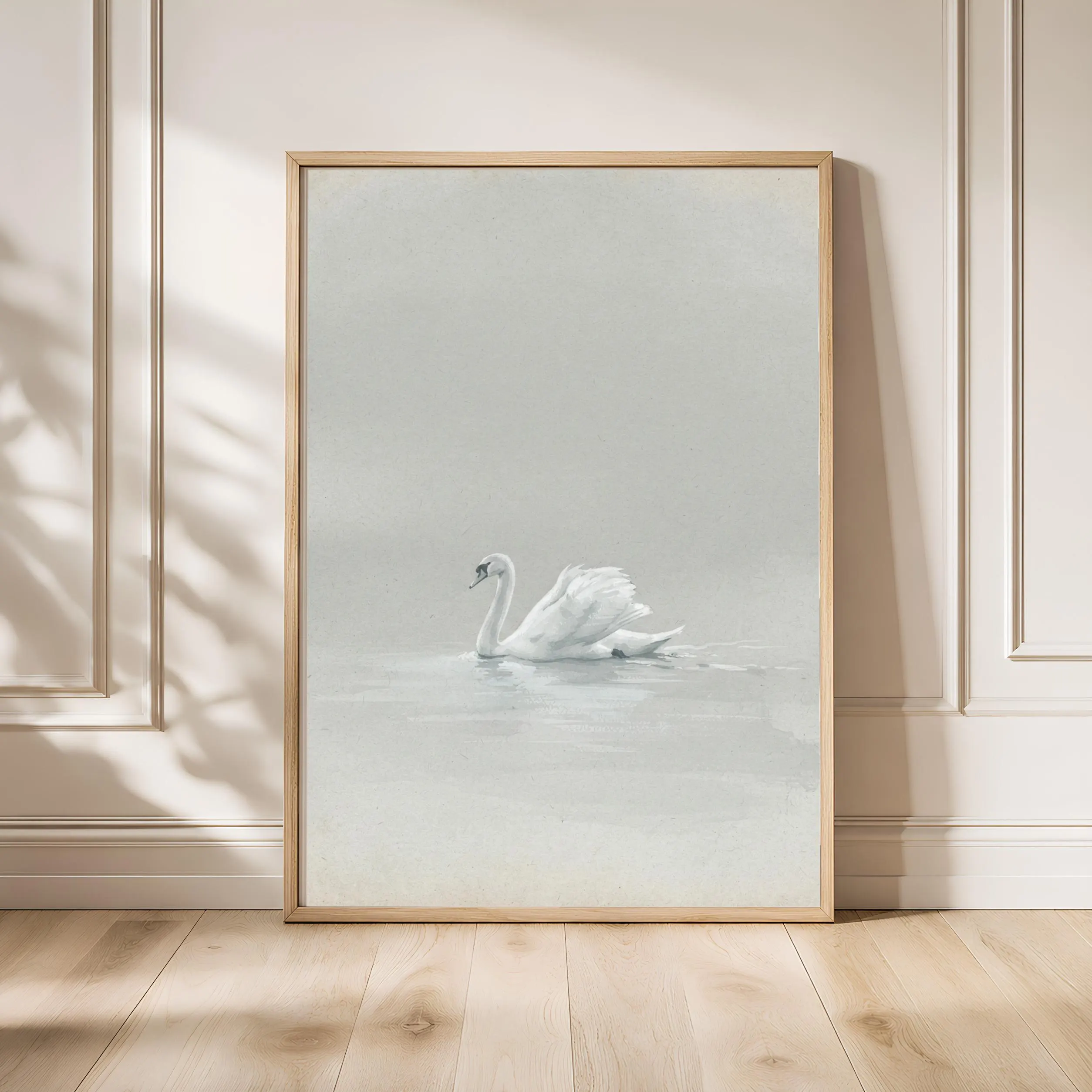 Swan Wall Art, Dove Grey Minimalist Wildlife Painting, Vintage Lake Print, Housewarming Gift – Calm Wall Art by Artsify - Image 1