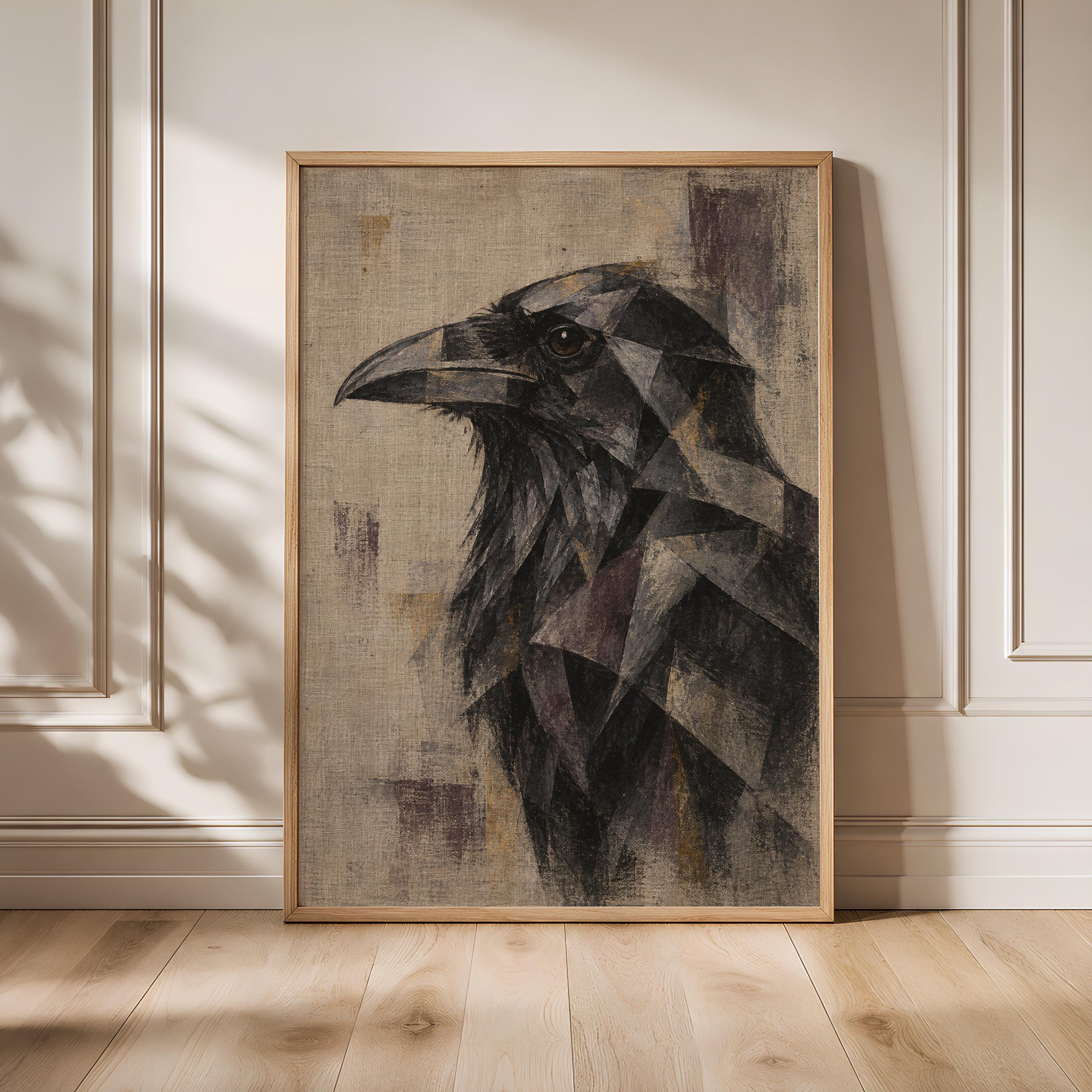 Cubist Raven Wall Art, Abstract Geometric Bird Portrait, Dark Academia Decor – Calm Wall Art by Artsify - Image 1