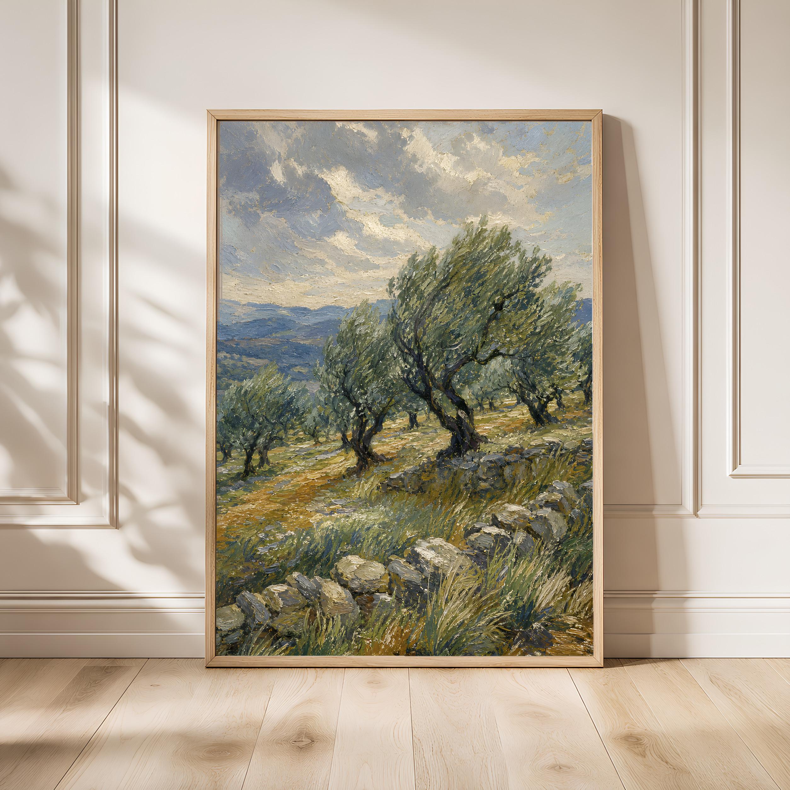 Olive Grove Painting Print, Mediterranean Landscape Wall Art, Post Impressionist Poster, Rustic Countryside Decor, Housewarming Gift – Calm Wall Art by Artsify - Image 1