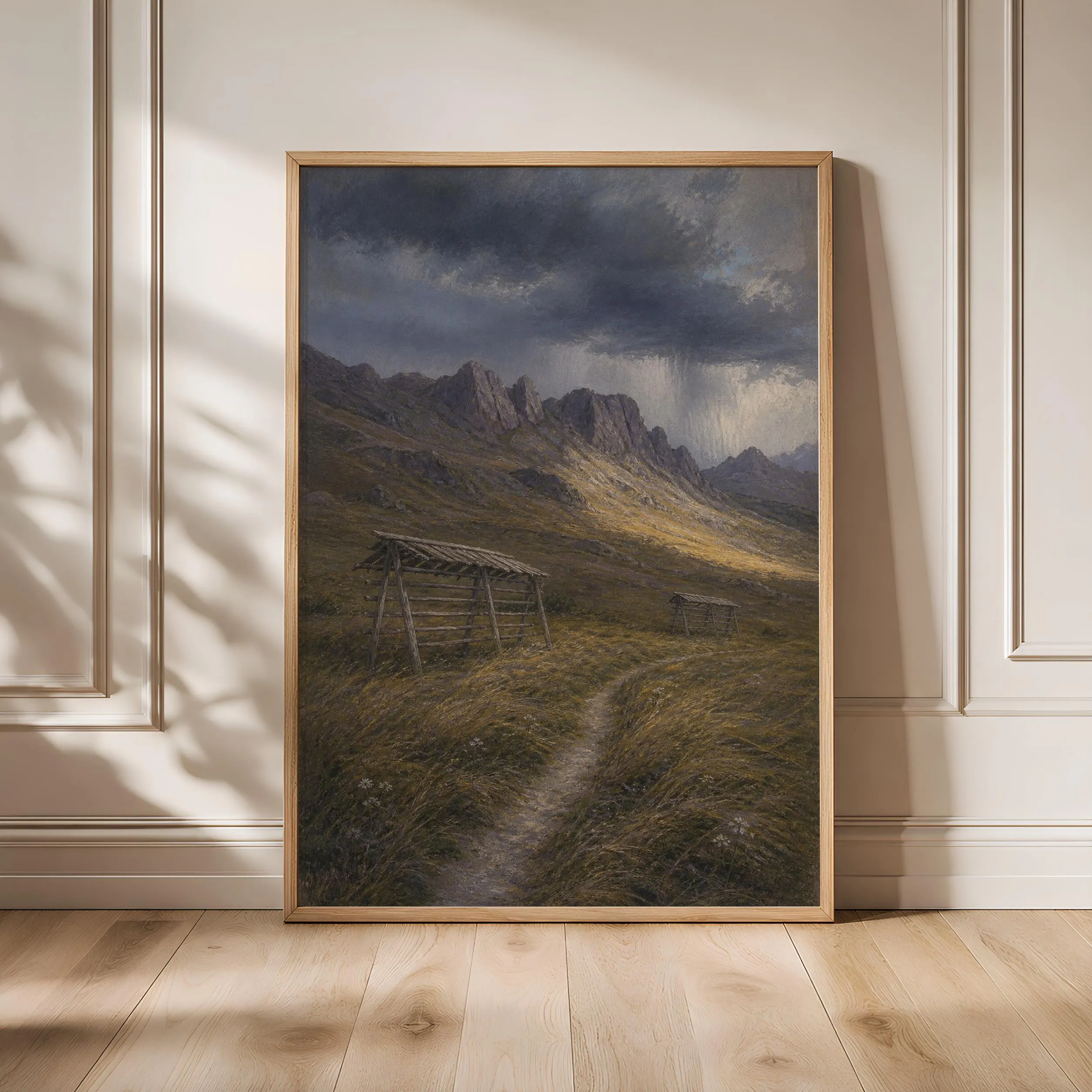 Alpine Meadow Storm Print, Mountain Landscape Wall Art, Vintage Pastoral Poster, Moody Cabin Decor, Housewarming Gift – Calm Wall Art by Artsify - Image 1