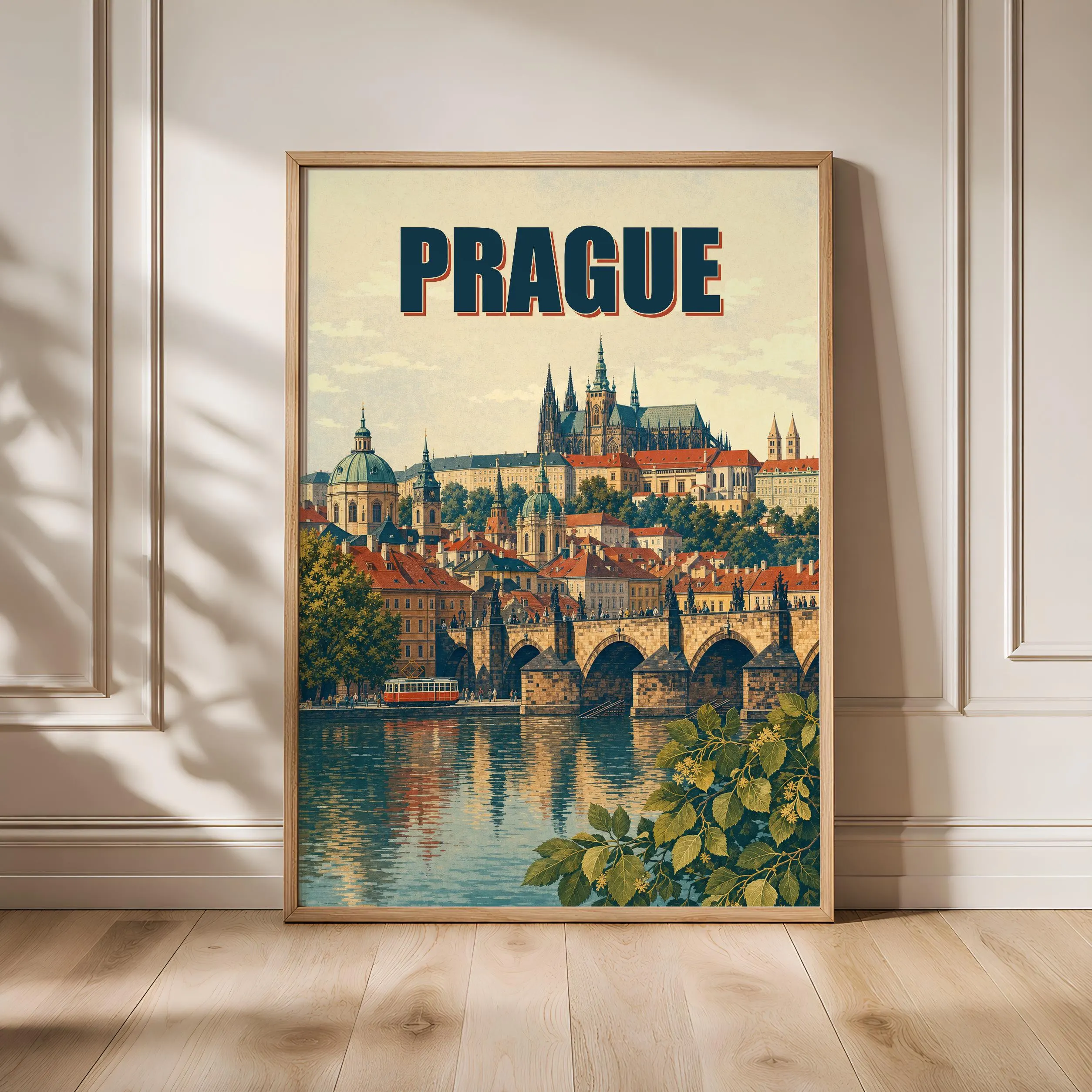 Prague Travel Poster Print, Vintage Skyline Wall Art, Bold Typography Poster, City Name Wall Decor, Housewarming Gift – Calm Wall Art by Artsify - Image 1