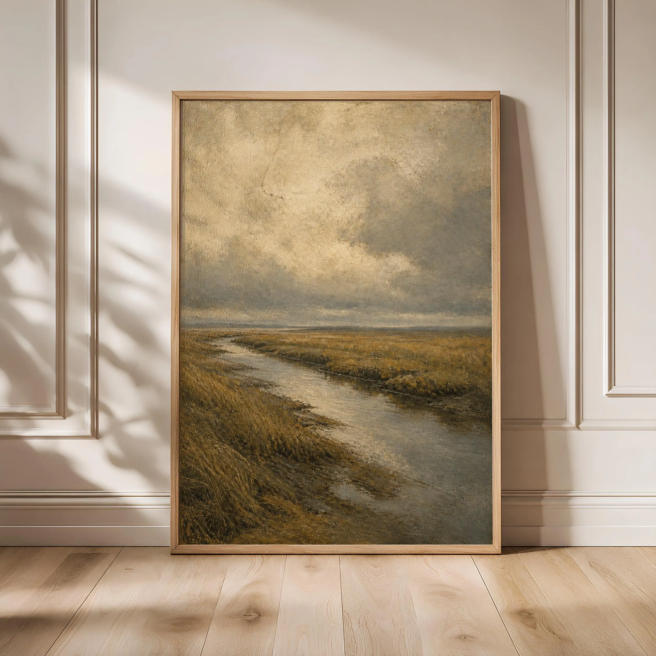 Salt Marsh Wall Art, Muted Coastal Oil Painting Print – Calm Wall Art by Artsify - Image 1
