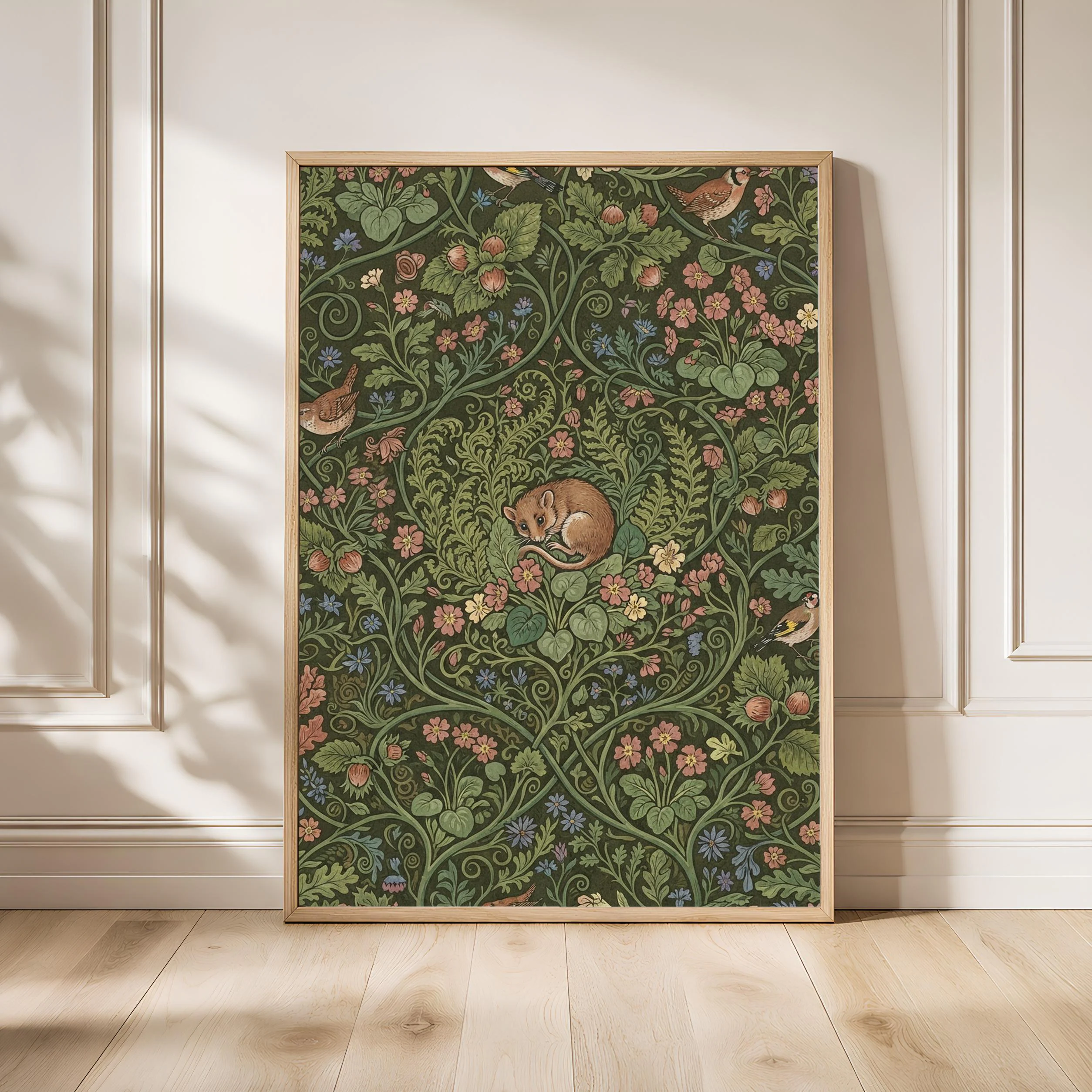 William Morris Style Print, Arts and Crafts Dormouse Poster, Primrose Wall Art, Nursery Decor, Housewarming Gift – Calm Wall Art by Artsify - Image 1