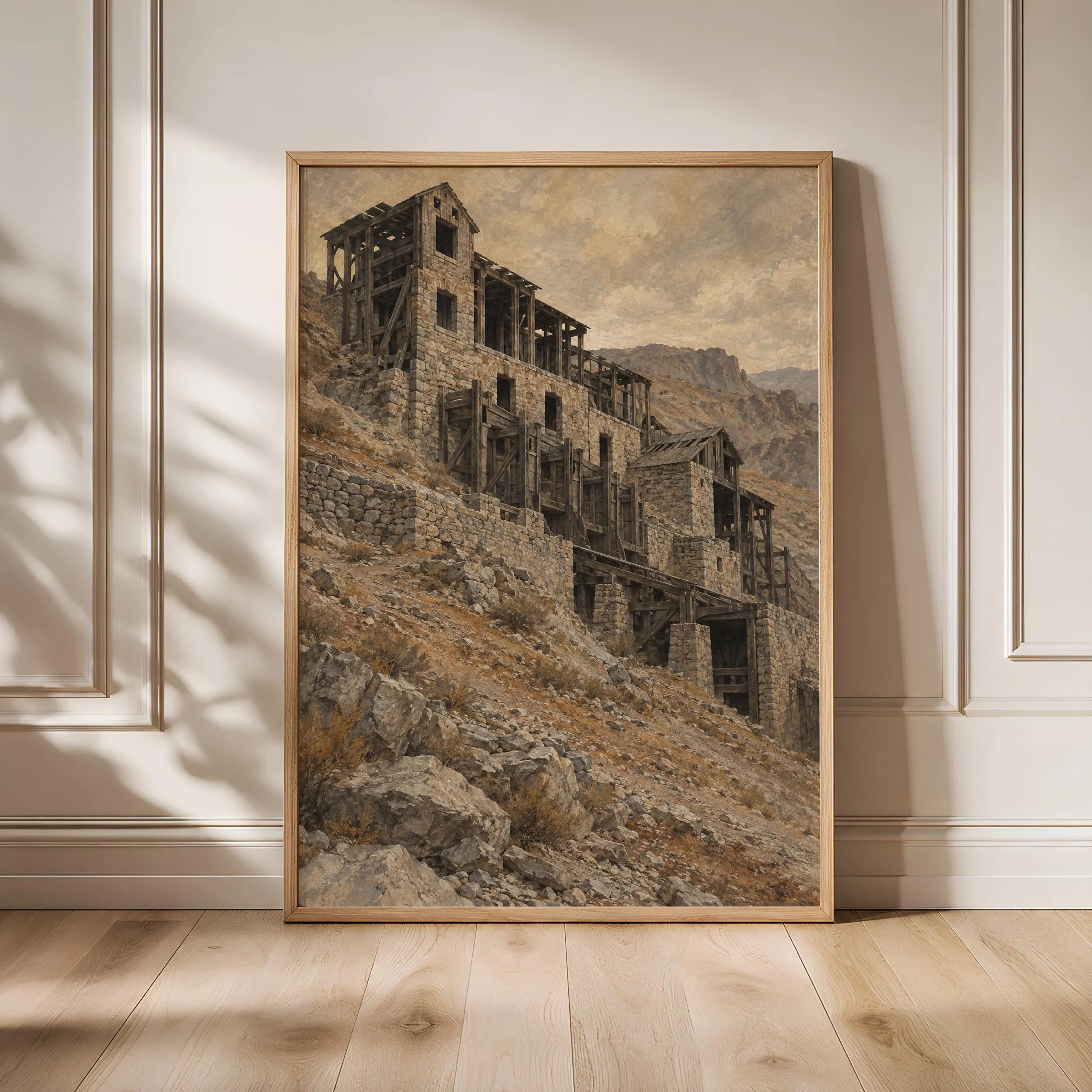 Abandoned Stamp Mill Wall Art, Rustic Western Architecture Painting – Calm Wall Art by Artsify - Image 1