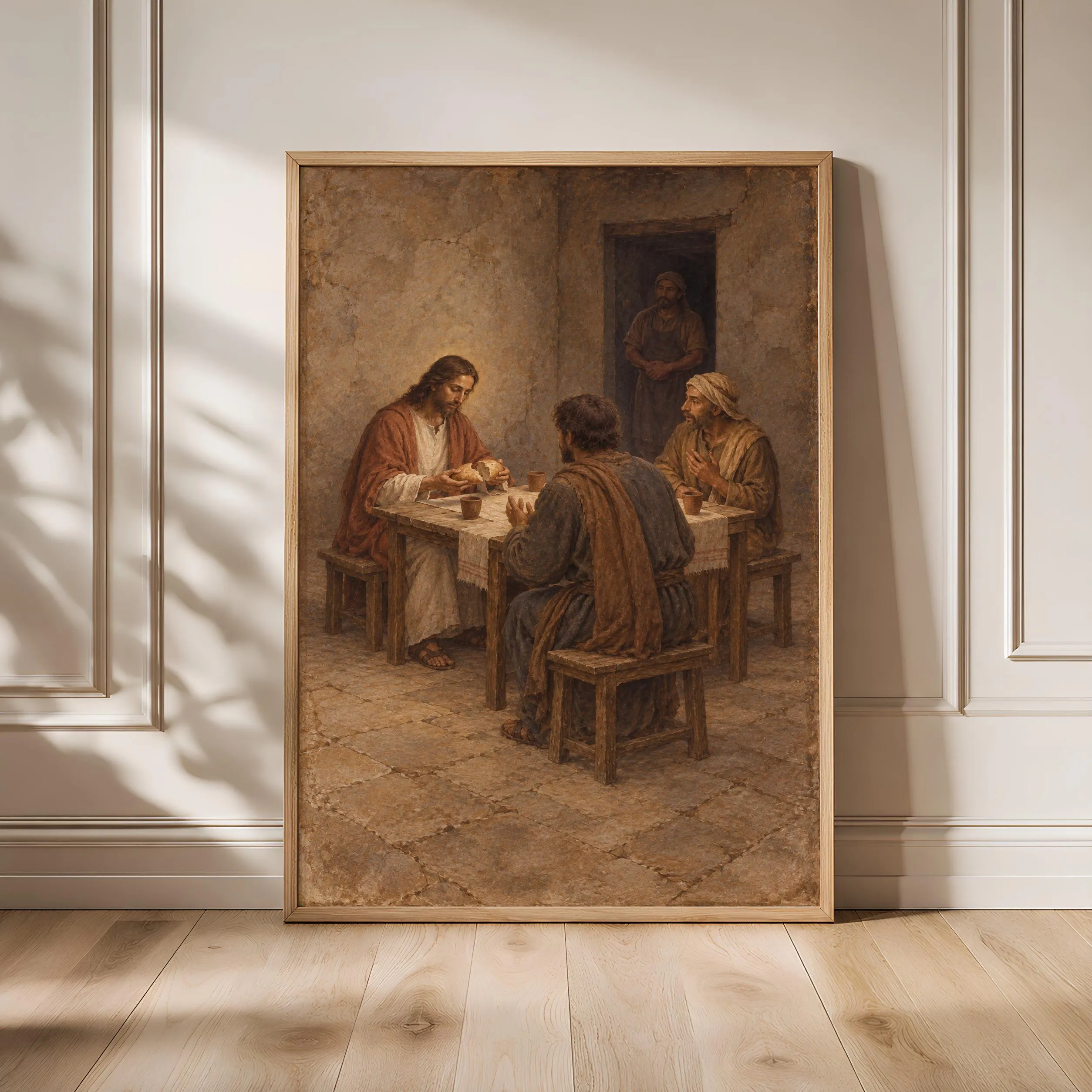 Supper at Emmaus Wall Art, Jesus Breaking Bread Painting – Calm Wall Art by Artsify - Image 1