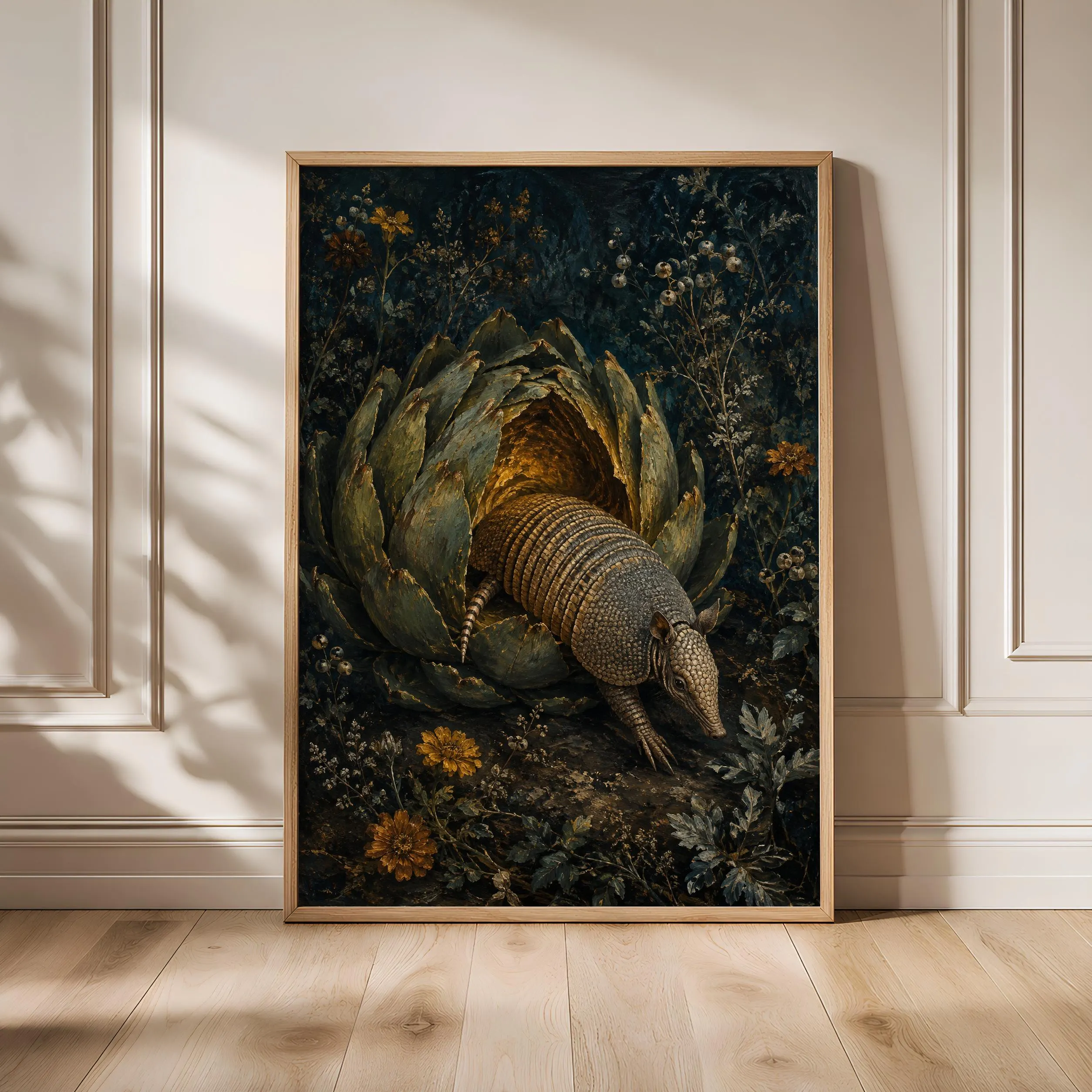 Armadillo Artichoke Wall Art, Surreal Oil Painting – Calm Wall Art by Artsify - Image 1