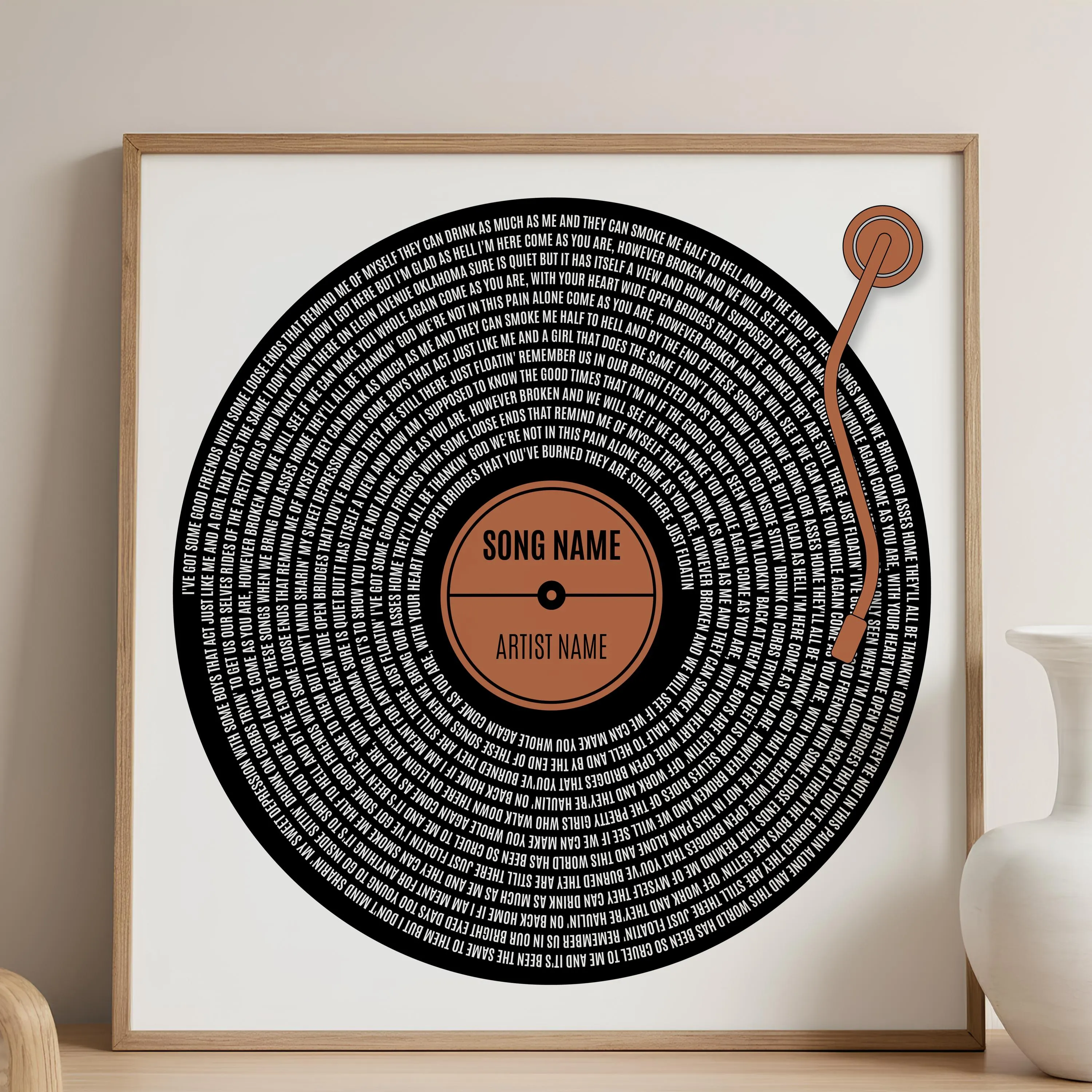 Custom Vinyl Lyrics Print, Personalised Music Poster, Customizable Music Gift, Anniversary Gift, Wedding Song Dance, Valentine's Gift β Calm Wall Art by Artsify - Image 1
