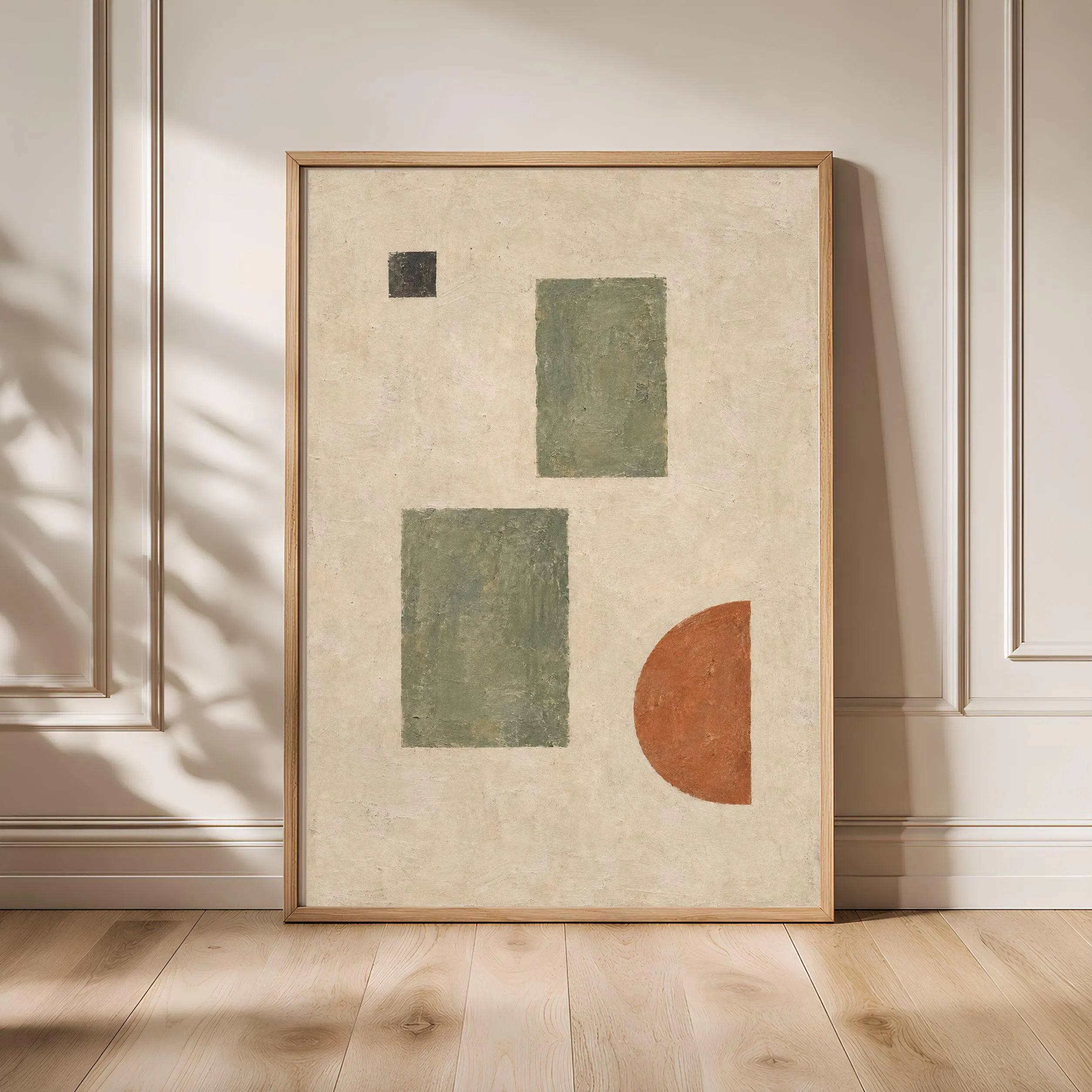 Sage and Terracotta Wall Art, Balanced Shapes Abstract Print – Calm Wall Art by Artsify - Image 1
