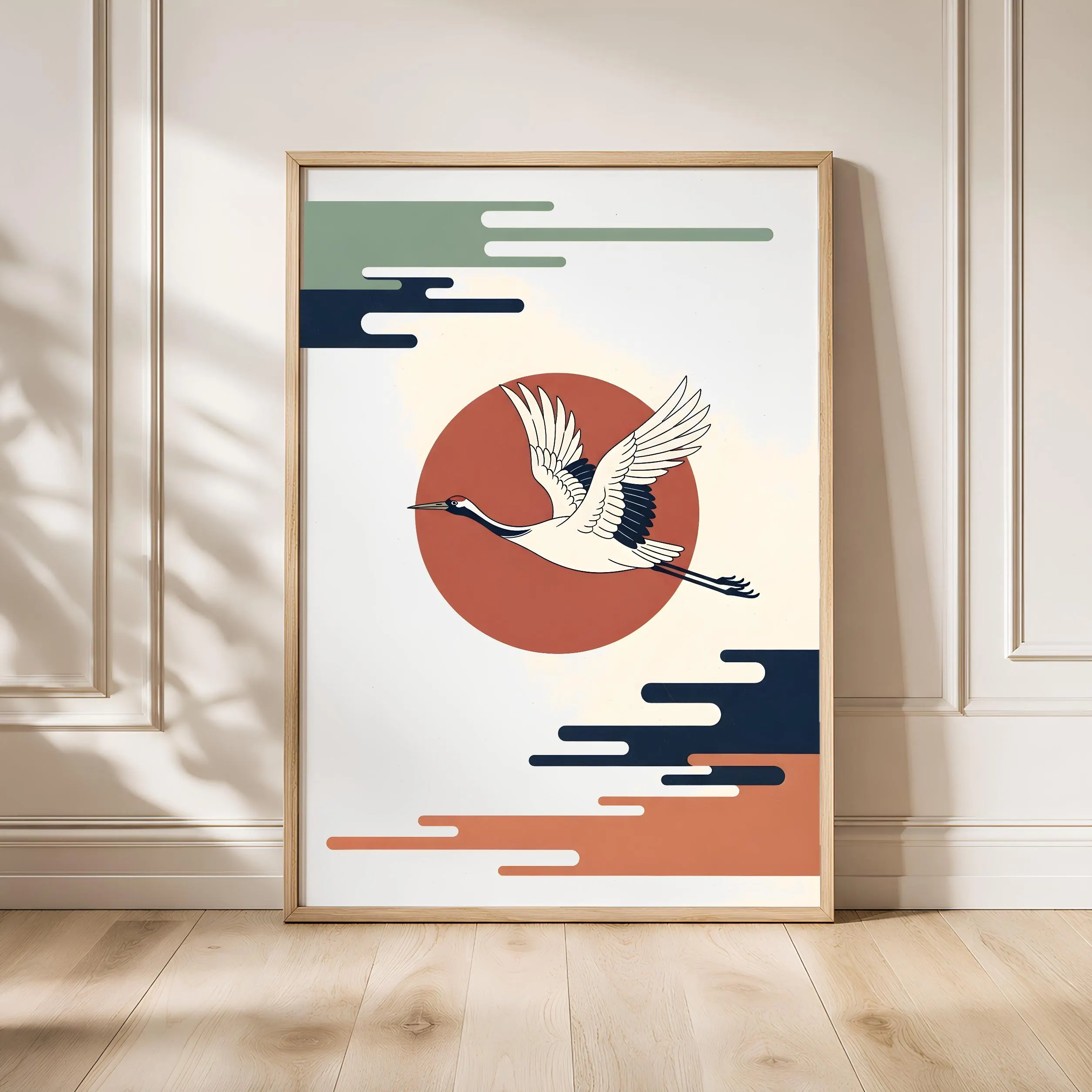 Japanese Crane Art Print, Minimalist Bird Wall Art, Red Sun Zen Poster, Asian Style Home Decor, A1/A2/A3/A4, Housewarming Gift – Calm Wall Art by Artsify - Image 1
