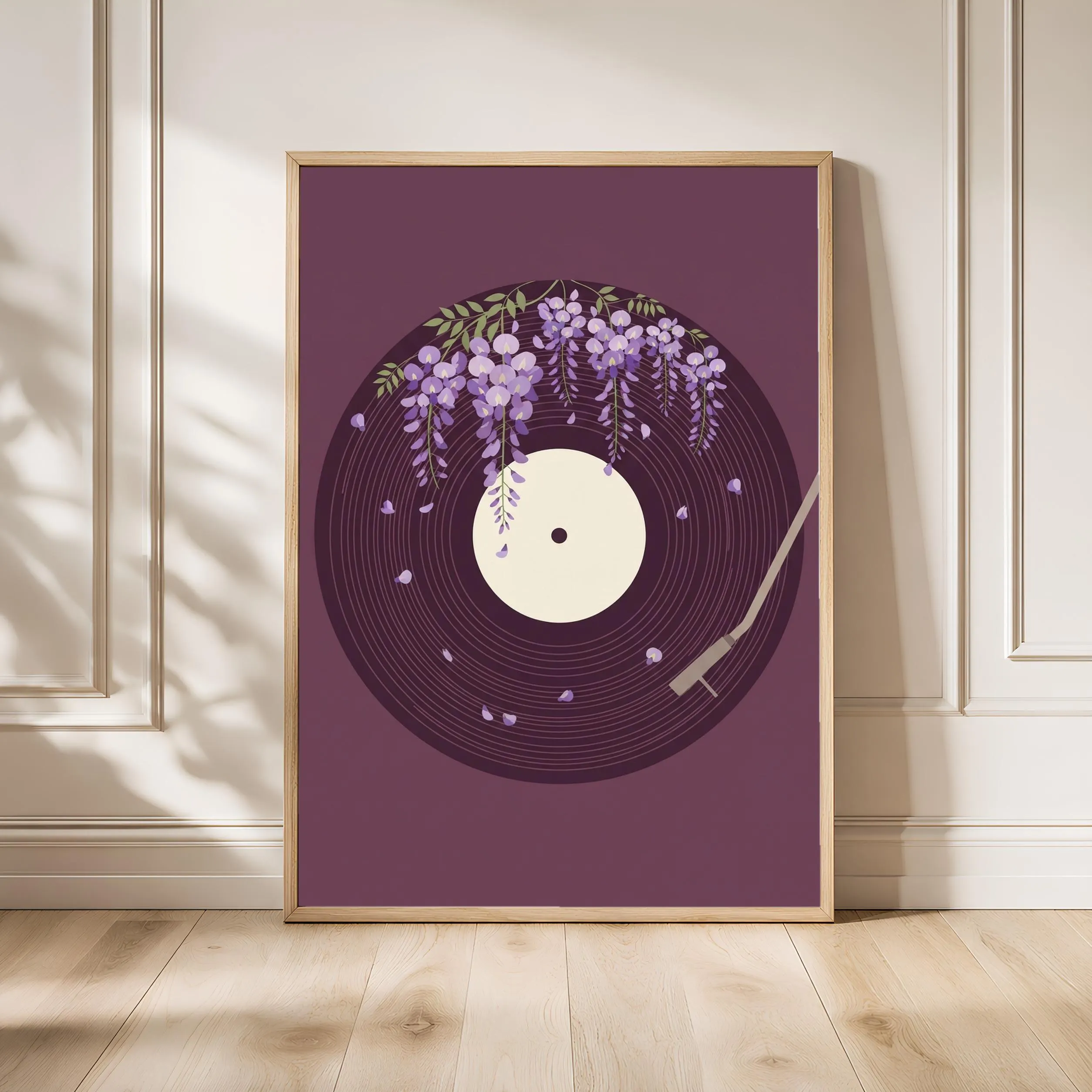 Wisteria Vinyl Record Print, Japanese Flower Music Poster, Lavender Wall Art, Housewarming Gift – Calm Wall Art by Artsify - Image 1