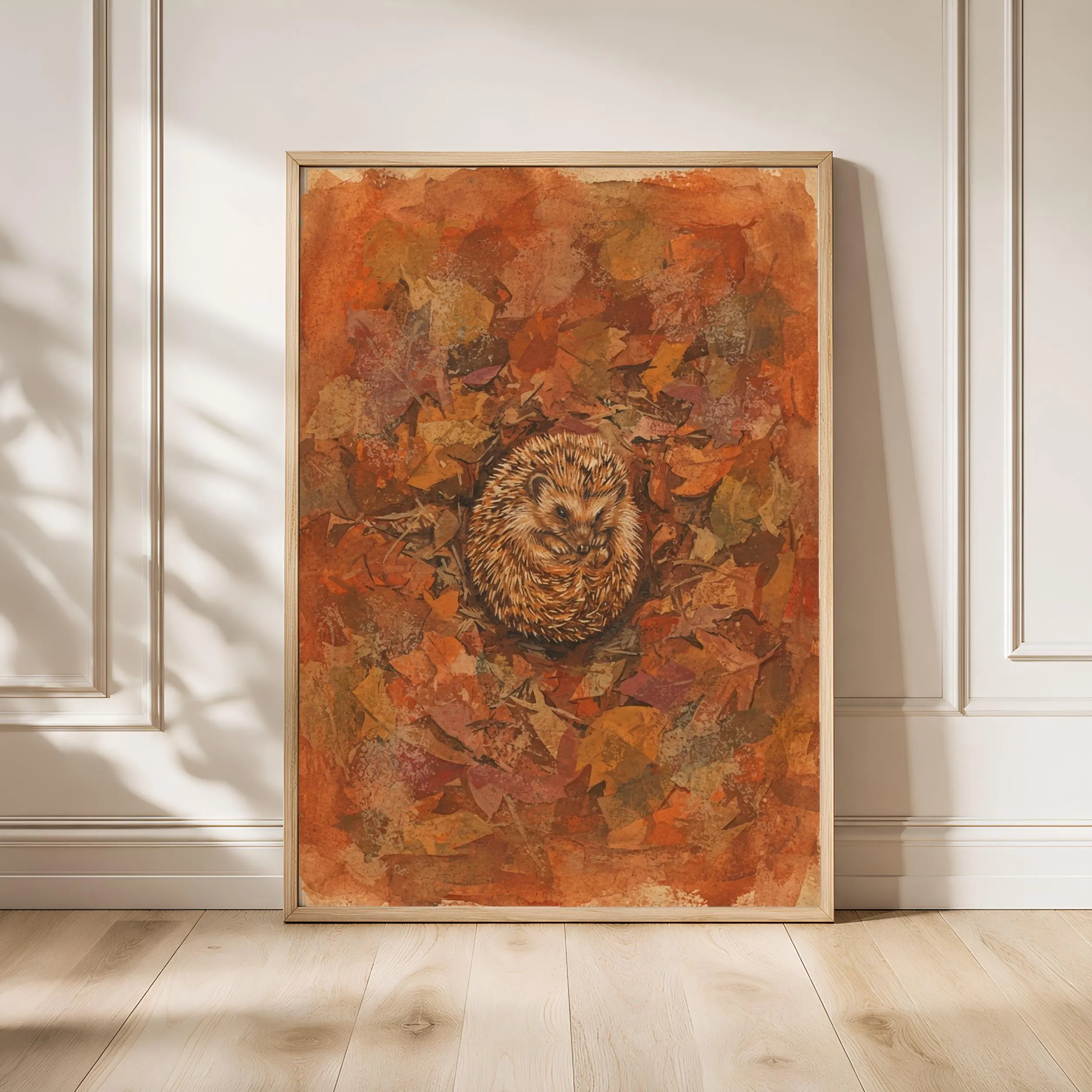 Hedgehog Wall Art, Rust Minimalist Wildlife Painting, Vintage Autumn Print, Housewarming Gift – Calm Wall Art by Artsify - Image 1