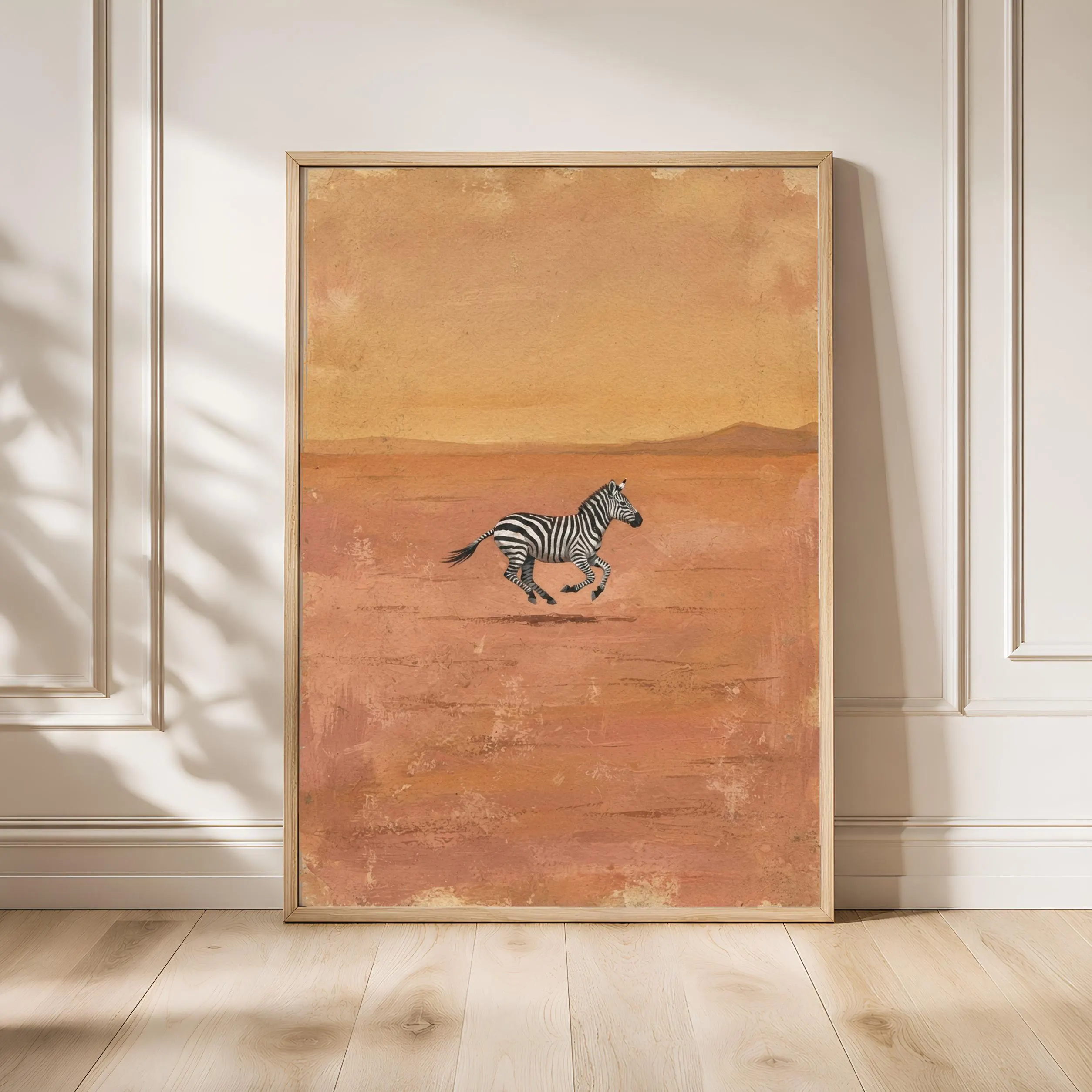 Zebra Wall Art, Terracotta Minimalist Wildlife Painting, Vintage Safari Print, Housewarming Gift – Calm Wall Art by Artsify - Image 1