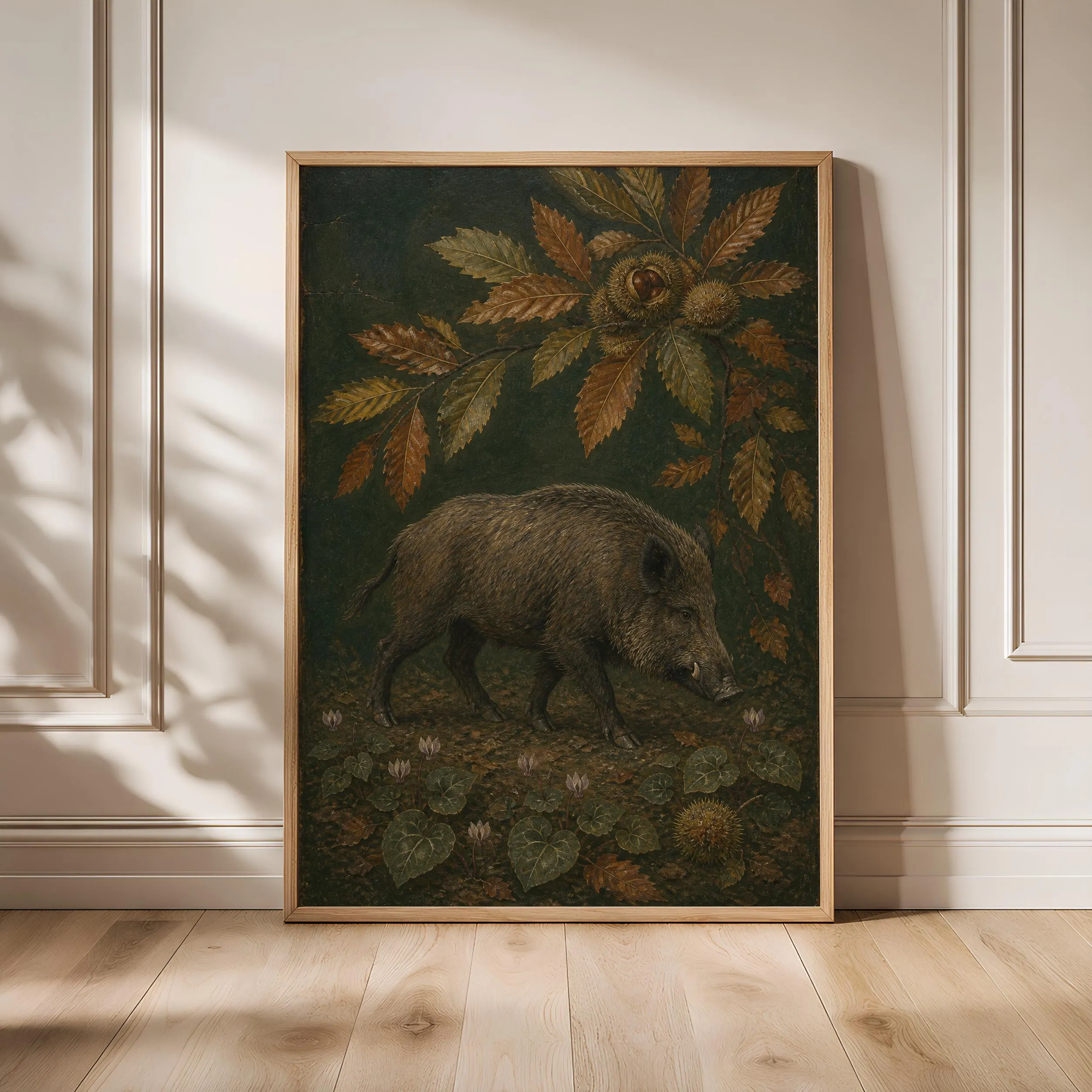 Wild Boar Wall Art, Arts and Crafts Animal Painting, Dark Chestnut Woodland Decor – Calm Wall Art by Artsify - Image 1