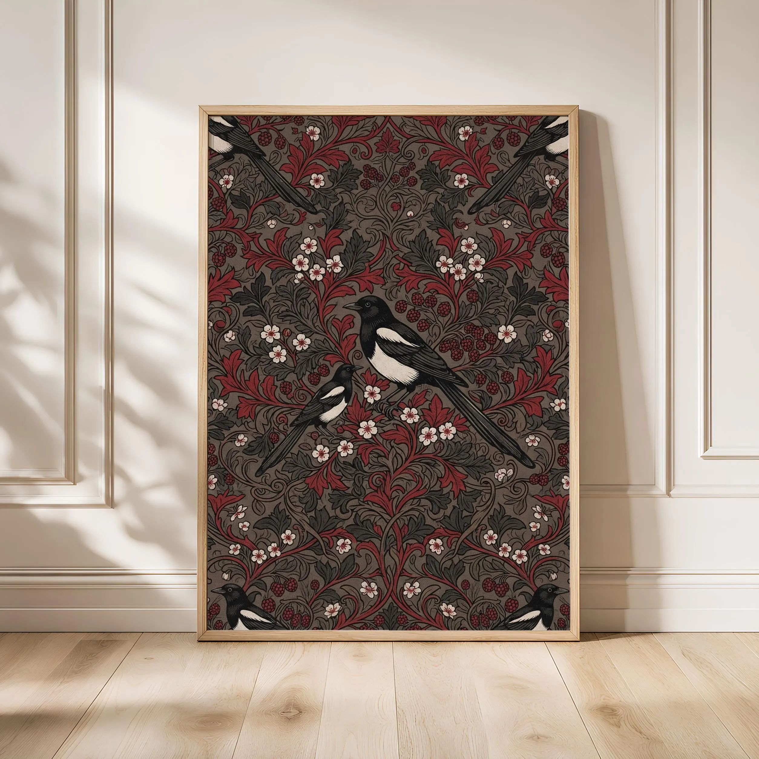 William Morris Style Print, Arts and Crafts Magpie Poster, Hawthorn Wall Art, Entryway Decor, Housewarming Gift – Calm Wall Art by Artsify - Image 1