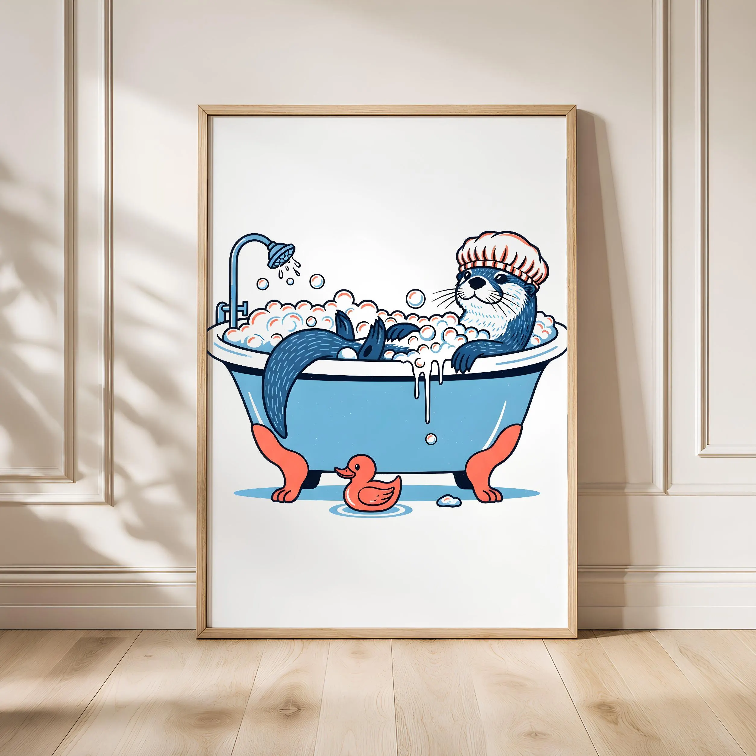 Funny Otter Bathroom Print, Bubble Bath Animal Poster, Quirky Bathroom Wall Art, Retro Humor Decor, Housewarming Gift – Calm Wall Art by Artsify