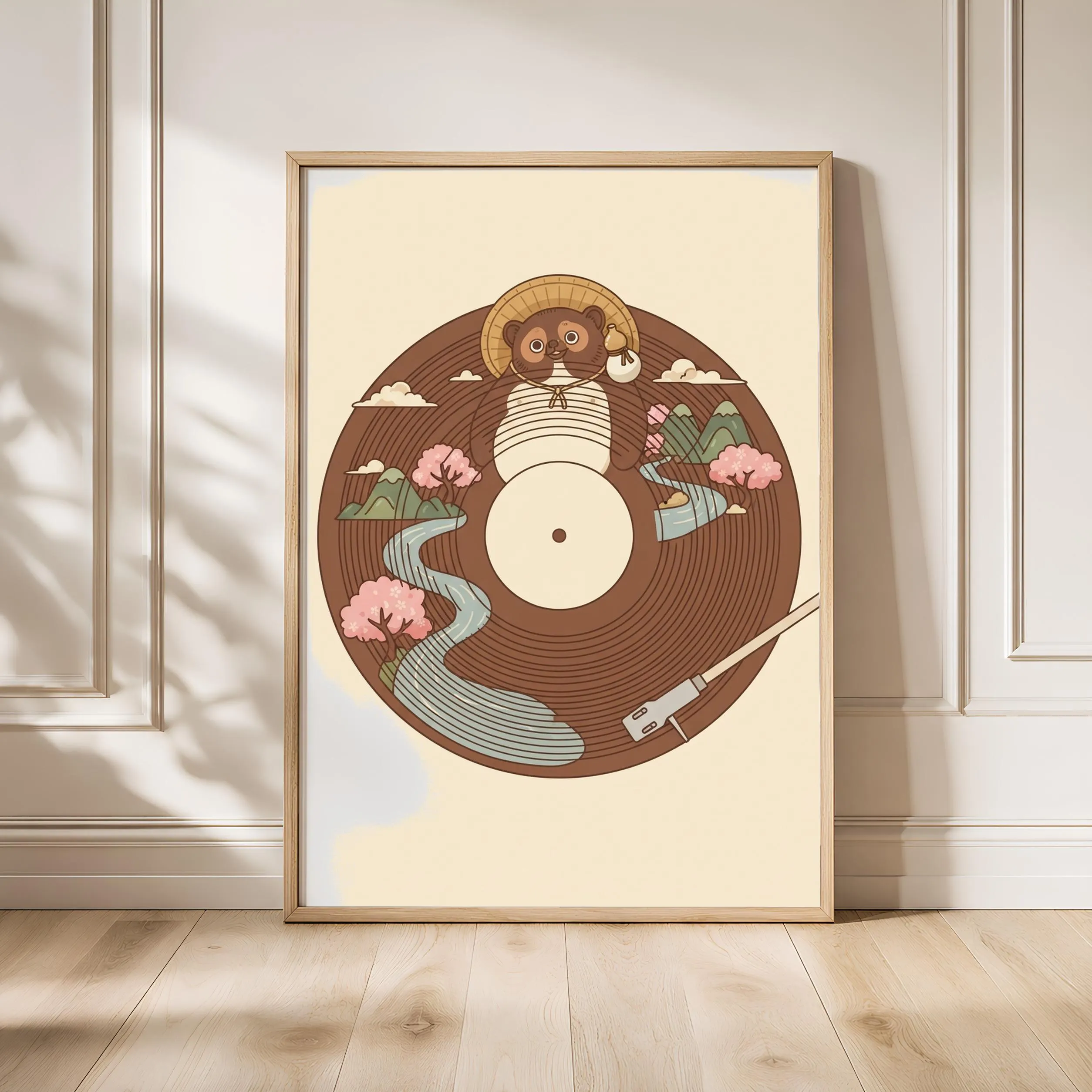 Tanuki Vinyl Record Print, Japanese Folklore Music Poster, Umber Wall Art, Housewarming Gift – Calm Wall Art by Artsify - Image 1