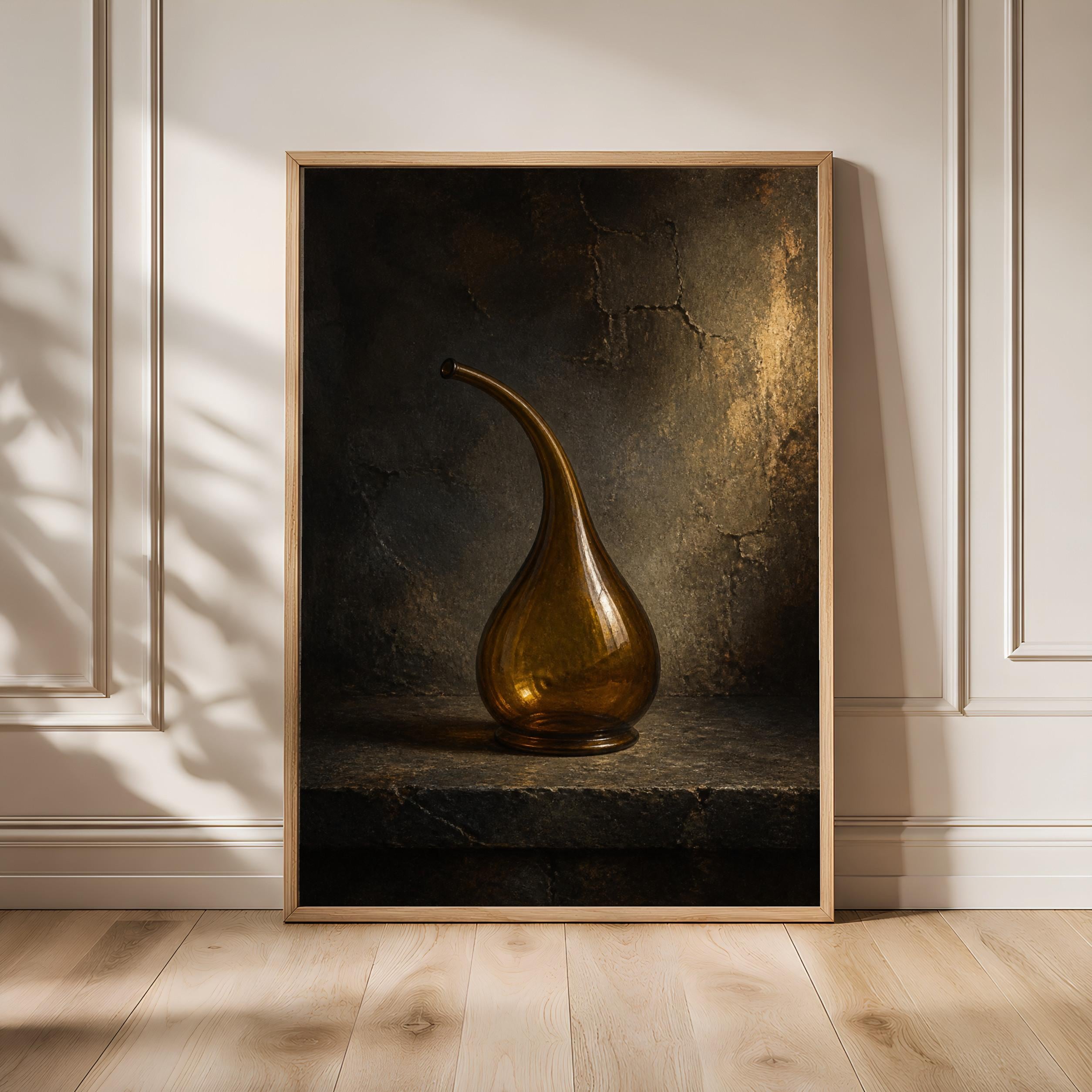 Amber Retort Wall Art, Dark Academia Laboratory Painting Print – Calm Wall Art by Artsify - Image 1