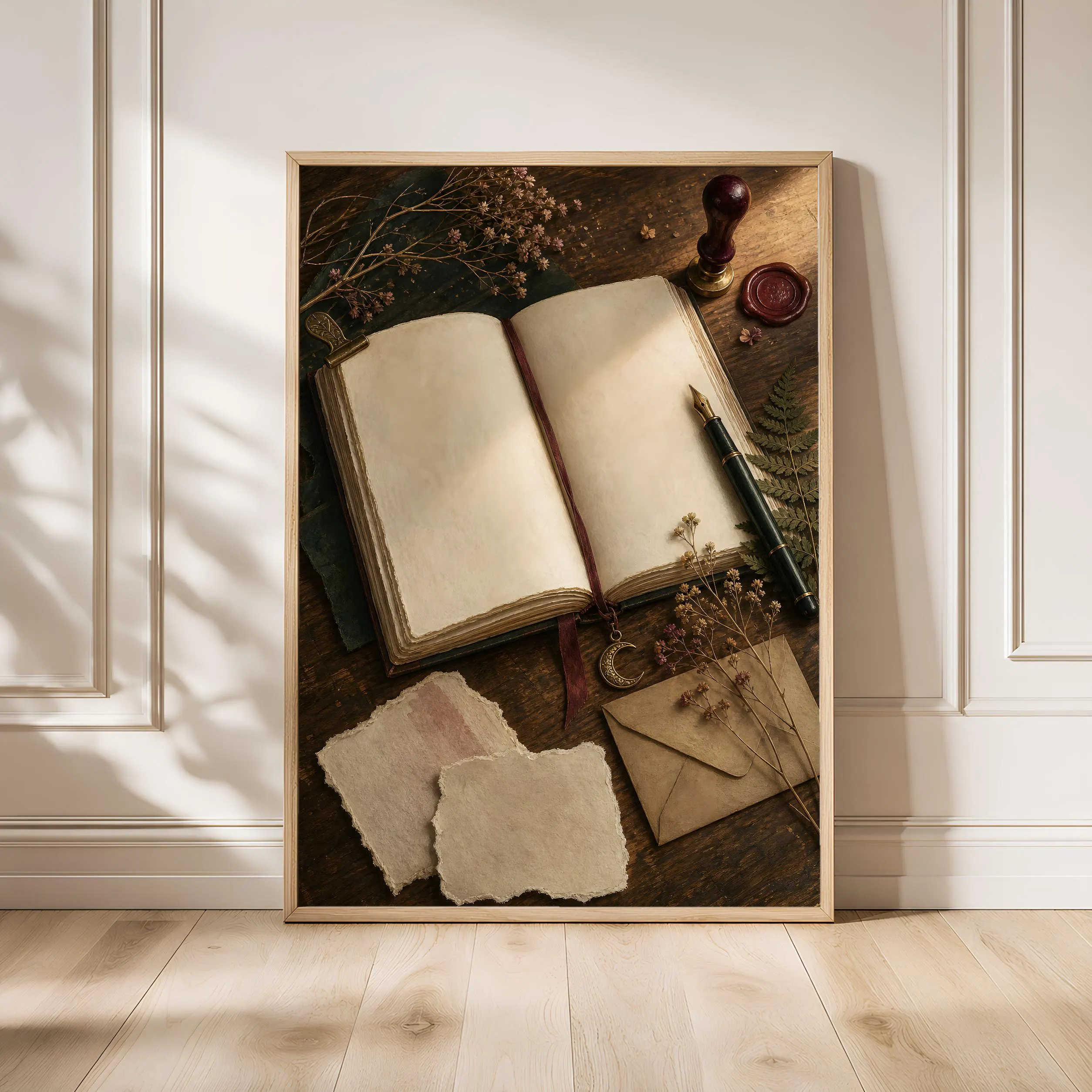 Analog Journal Print, Blank Notebook Wall Art, Dark Academia Writer Desk Poster, Journaling Room Decor, Housewarming Gift – Calm Wall Art by Artsify - Image 1