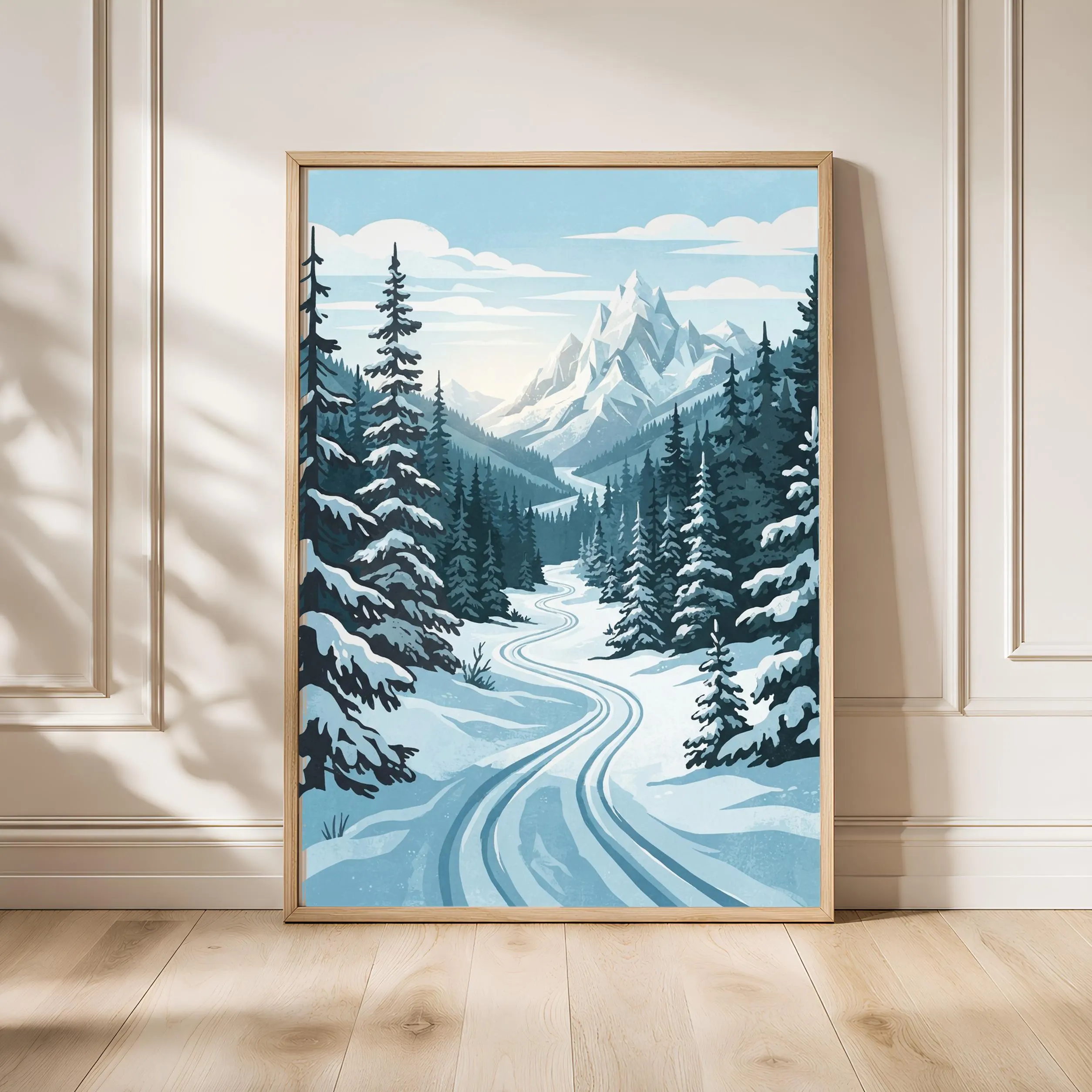 Cross Country Ski Print, Alpine WPA Travel Poster, Icy Blue Wall Art, Study Decor, Housewarming Gift – Calm Wall Art by Artsify - Image 1