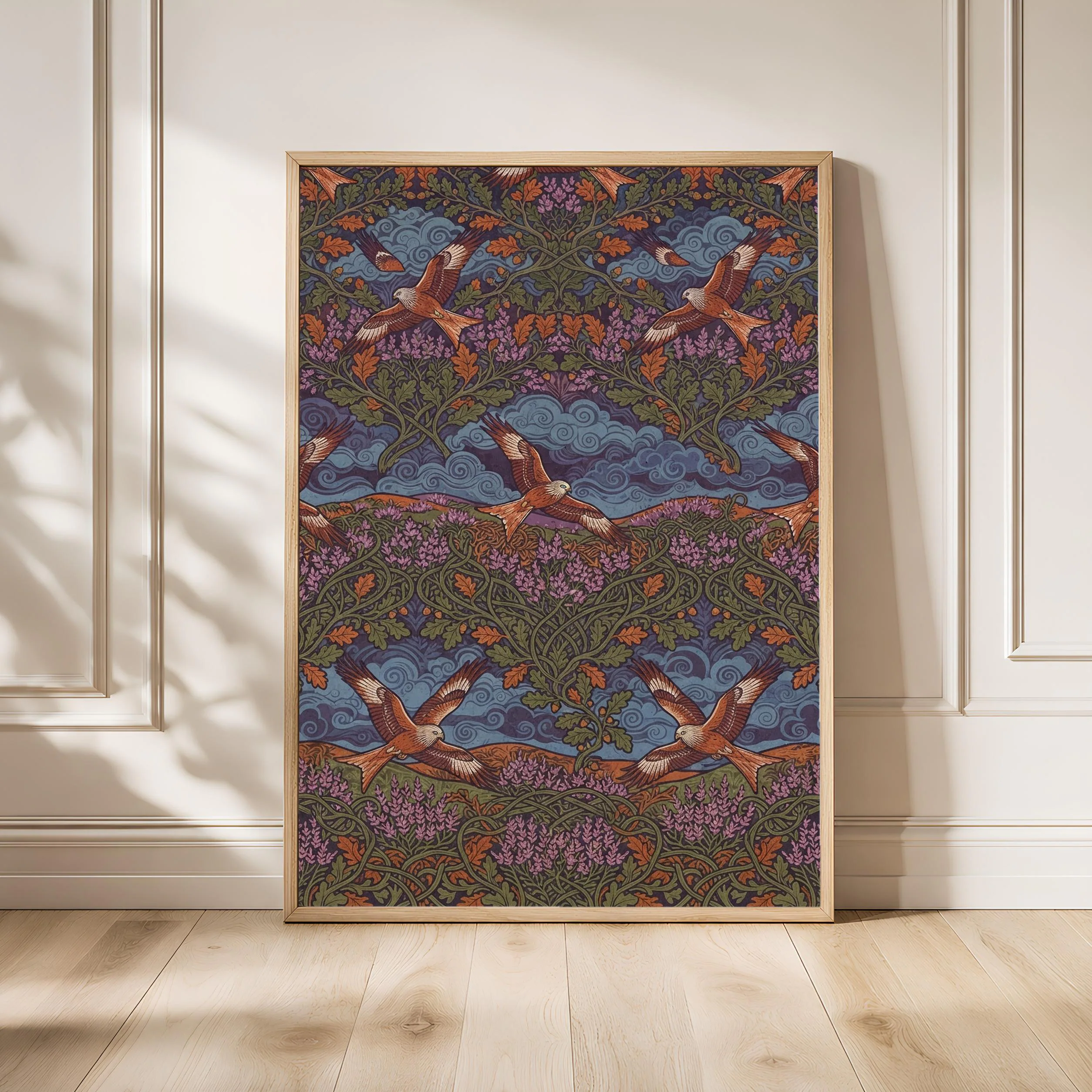 William Morris Style Print, Arts and Crafts Red Kite Poster, Heather Wall Art, Office Decor, Housewarming Gift – Calm Wall Art by Artsify - Image 1