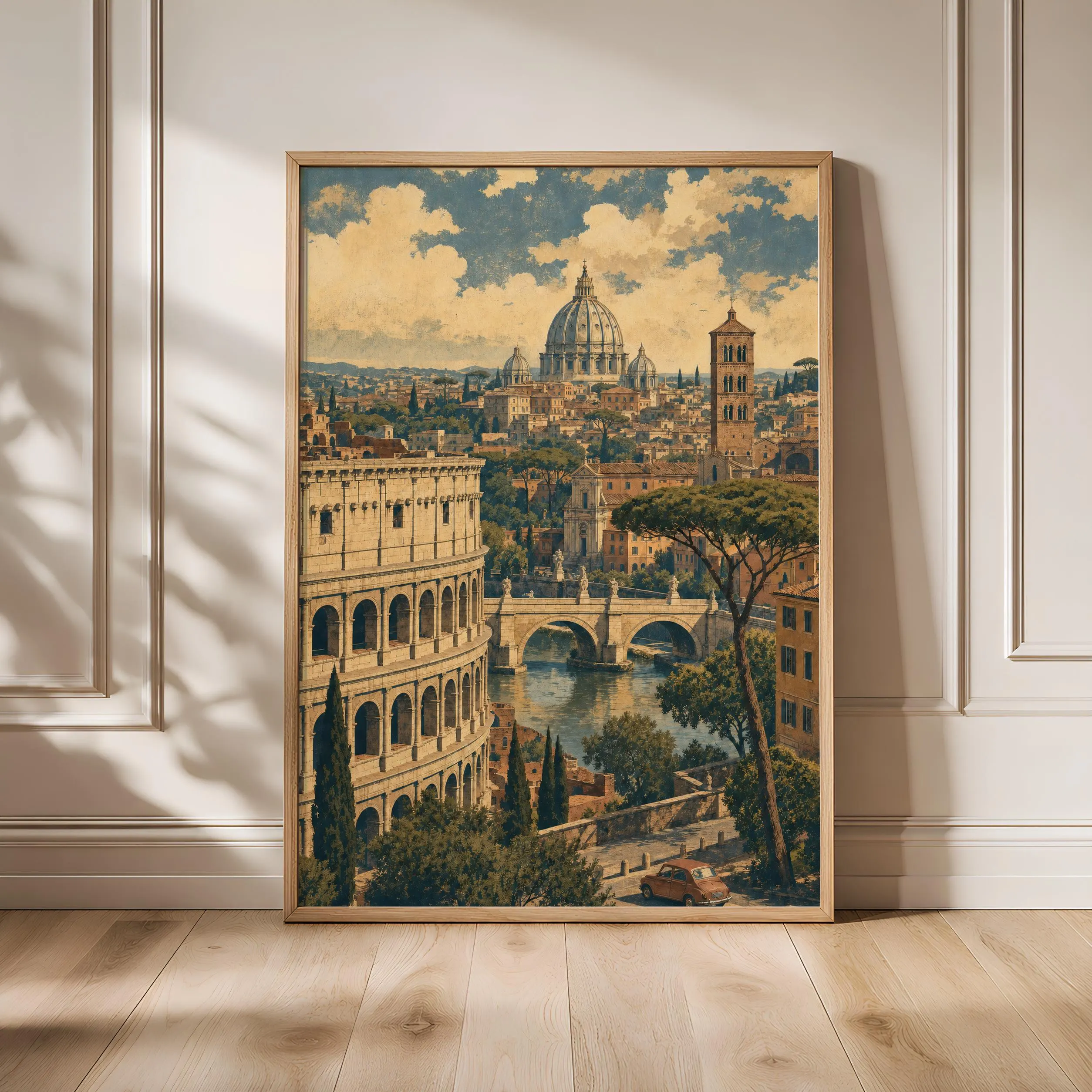 Rome Skyline Painting Print, Colosseum Wall Art, Vintage Cityscape Poster, Italian Travel Decor, Housewarming Gift – Calm Wall Art by Artsify - Image 1