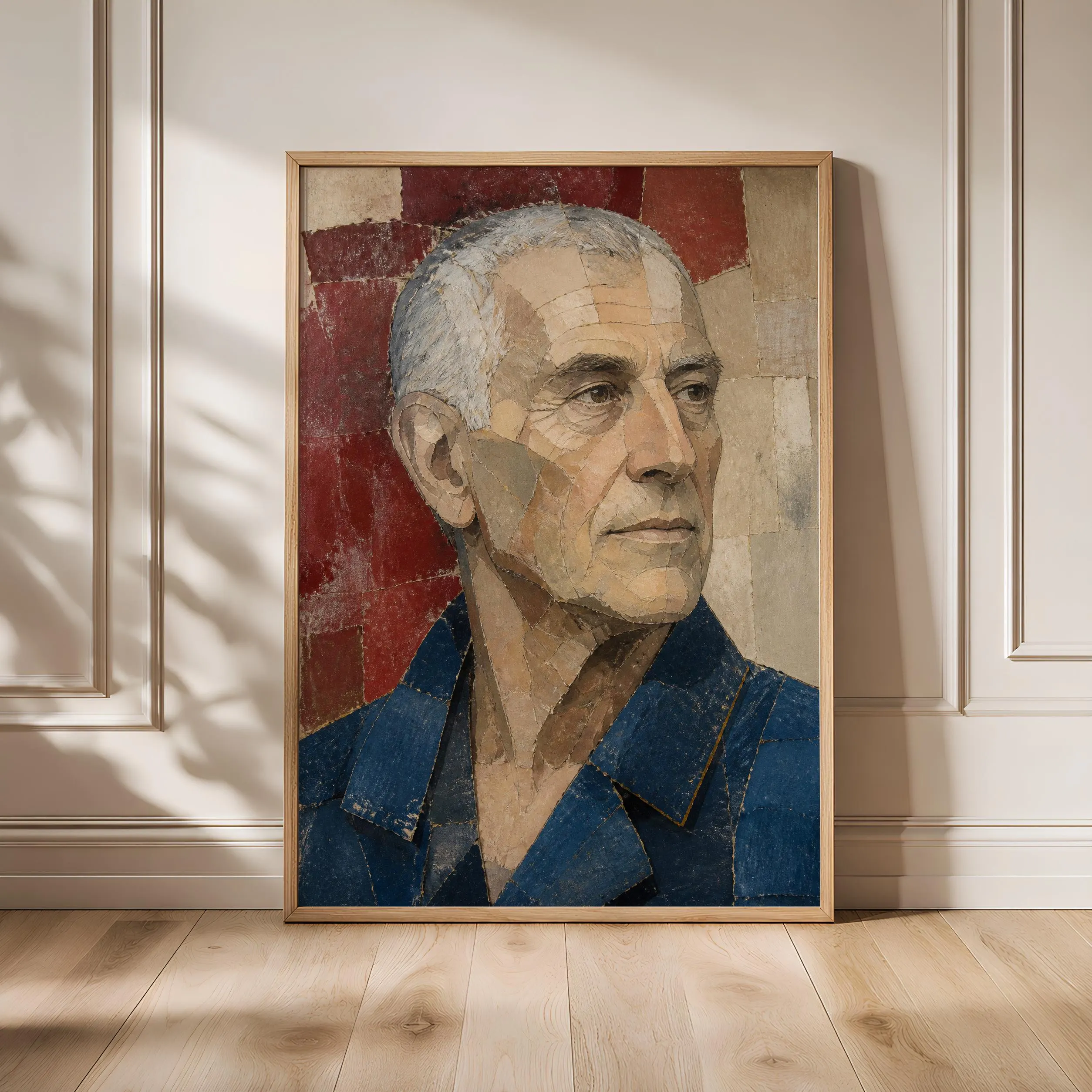 Cubist Man Portrait Print, Painted Paper Wall Art, Lapis Apricot Poster, Housewarming Gift – Calm Wall Art by Artsify - Image 1
