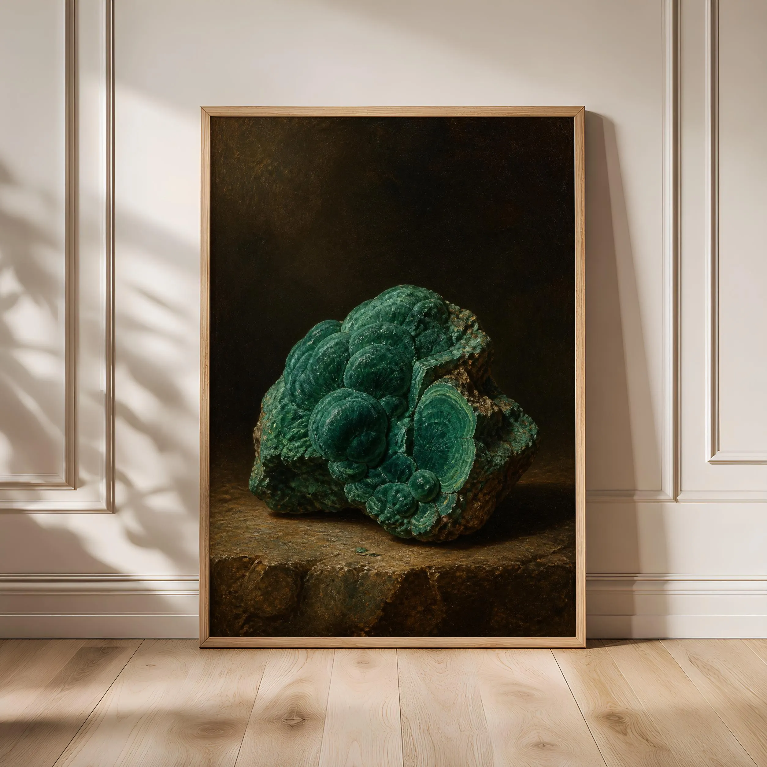 Malachite Wall Art, Botanical Mineral Study Painting, Dark Green Cabinet of Curiosities Print – Calm Wall Art by Artsify - Image 1