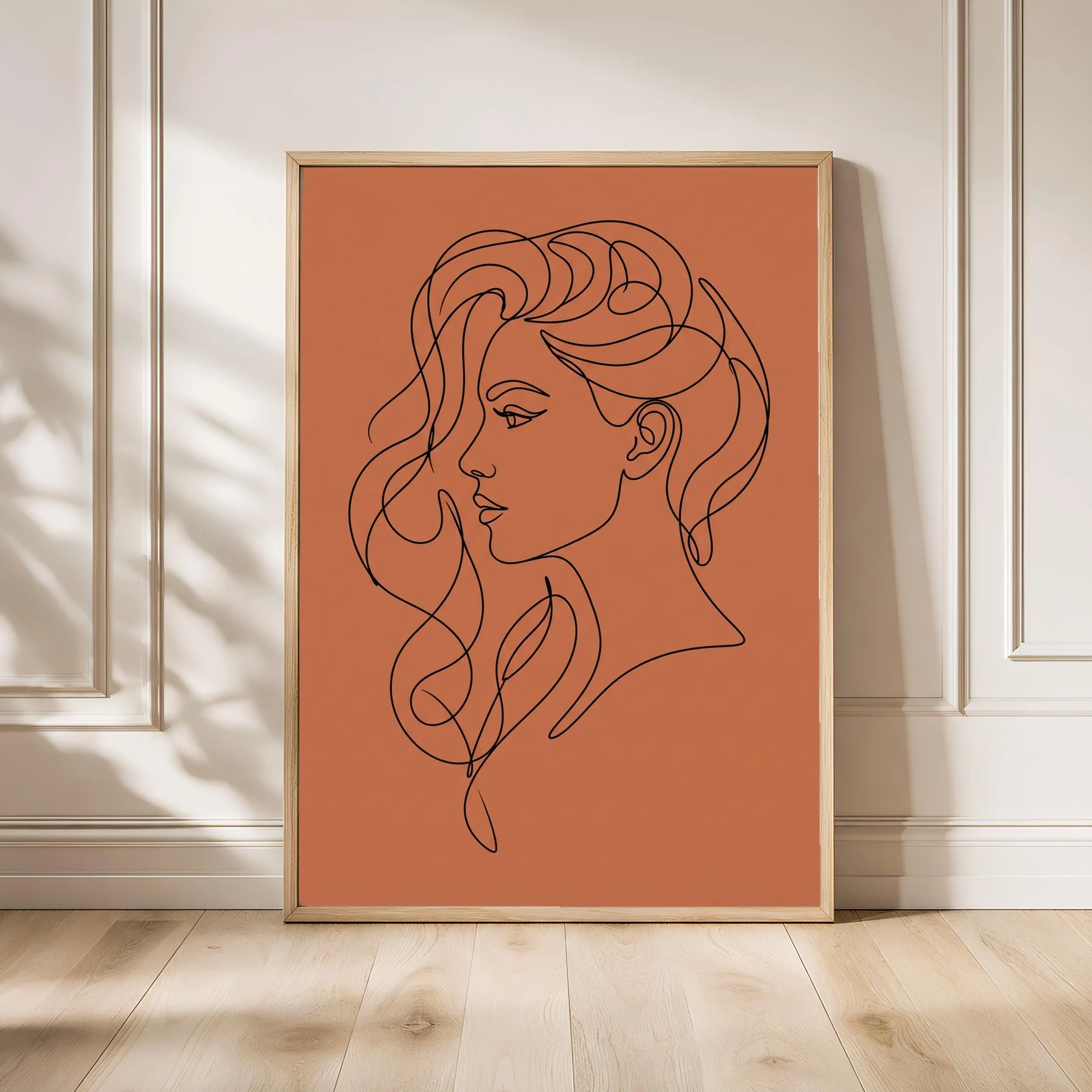 Line Art Face Print, Minimalist One Line Portrait Poster, Terracotta Wall Art, Modern Art Gift – Calm Wall Art by Artsify - Image 1