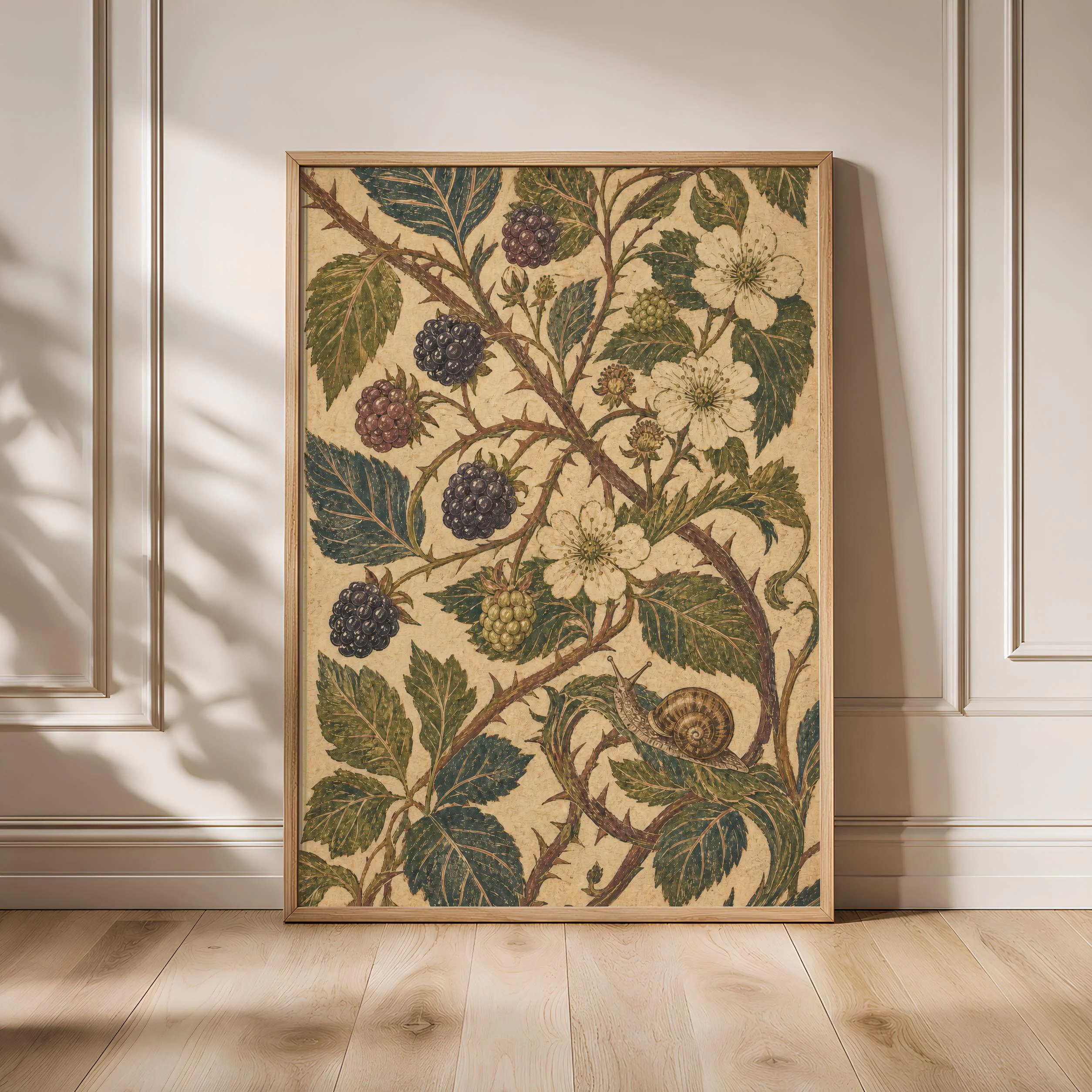 Blackberry Botanical Print, William Morris Style Wall Art, Garden Snail Poster, Arts and Crafts Decor, Housewarming Gift – Calm Wall Art by Artsify - Image 1